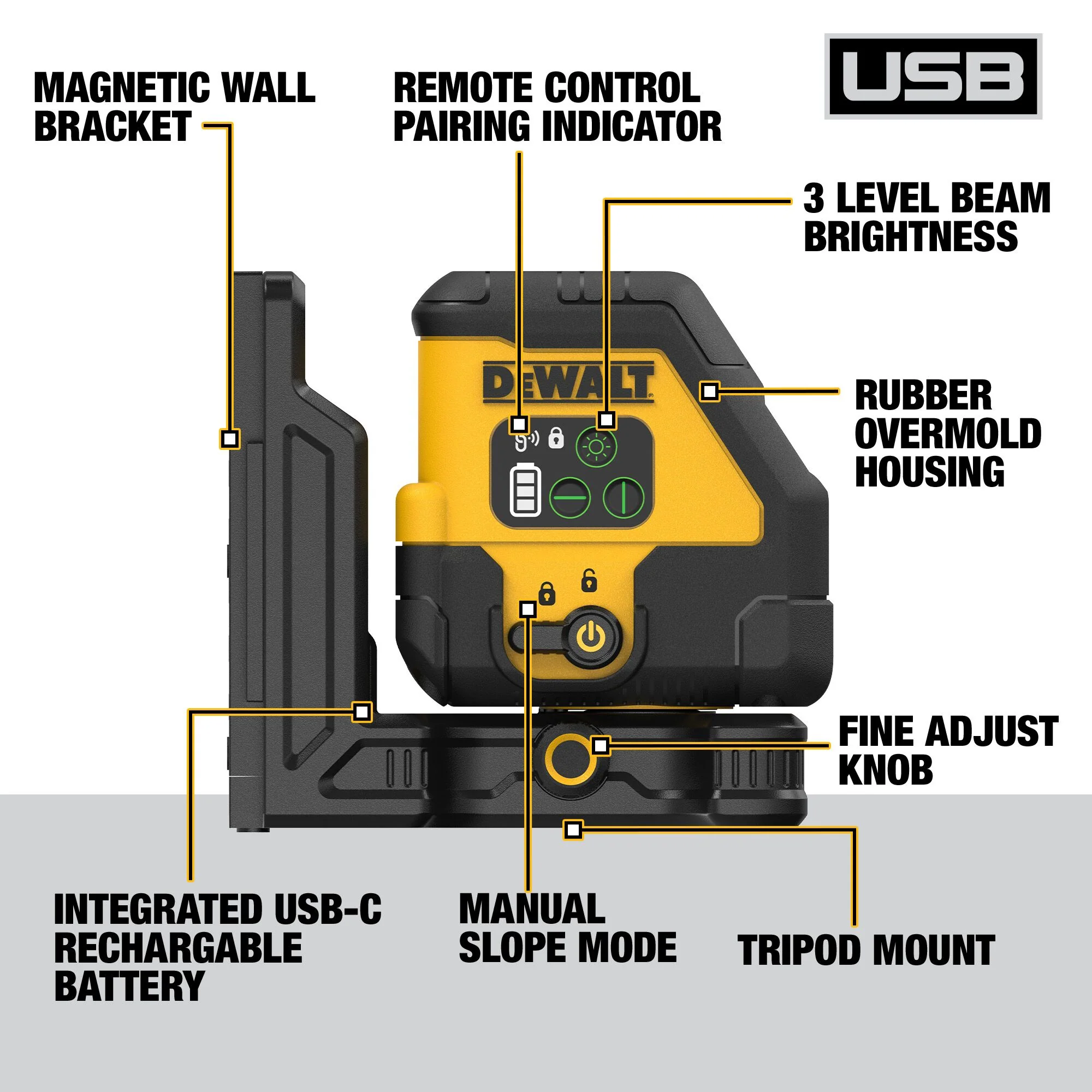 DeWalt USB Rechargeable Green Cross Line Laser Kit - Image 3