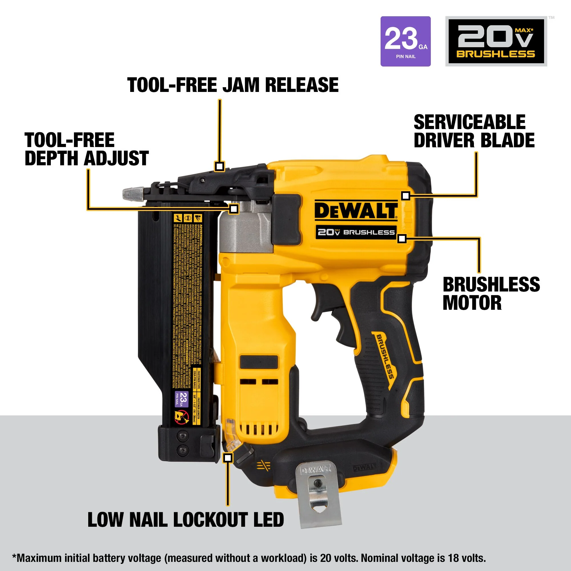 DeWalt 20V MAX Brushless Cordless 23 Gauge Pin Nailer - Tool Only - Image 7