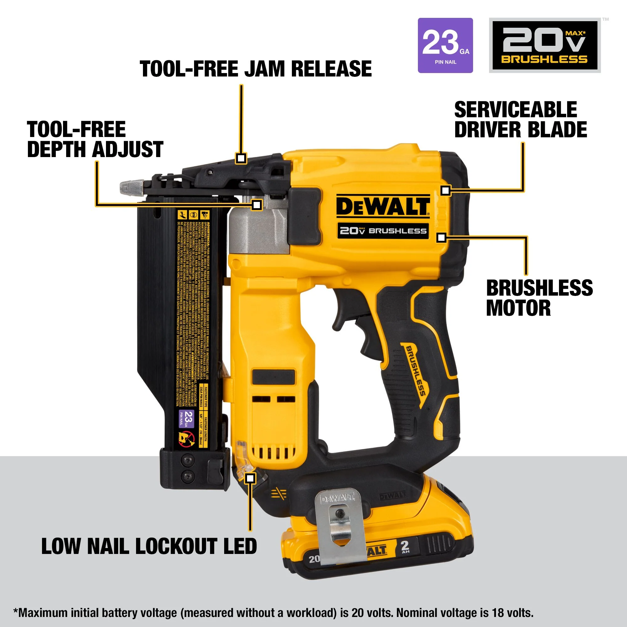 DeWalt 20V MAX Brushless Cordless 23 Gauge Pin Nailer Kit - Image 12