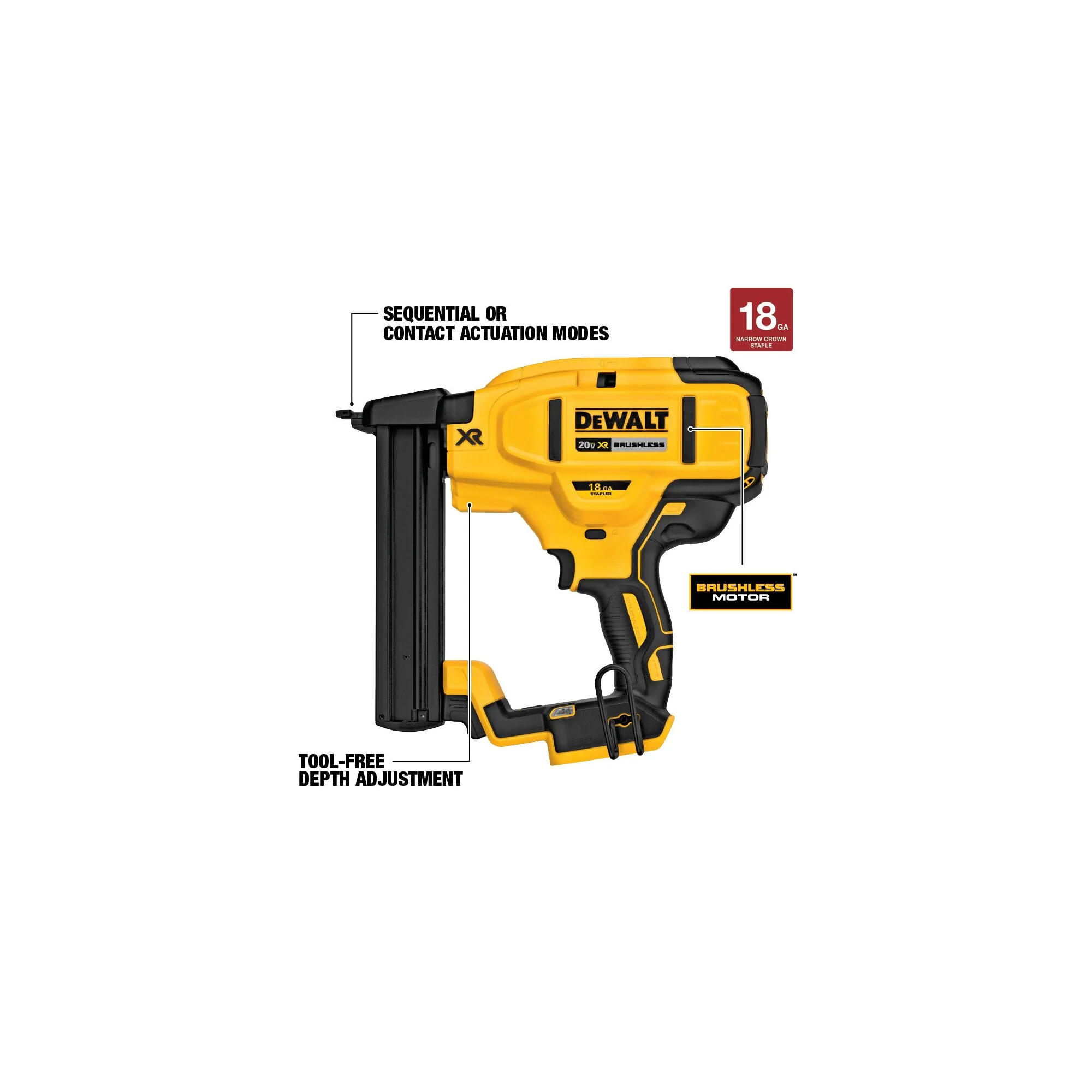 DeWalt 20V MAX XR® 18 Gauge Cordless Narrow Crown Stapler - Tool Only - Image 16