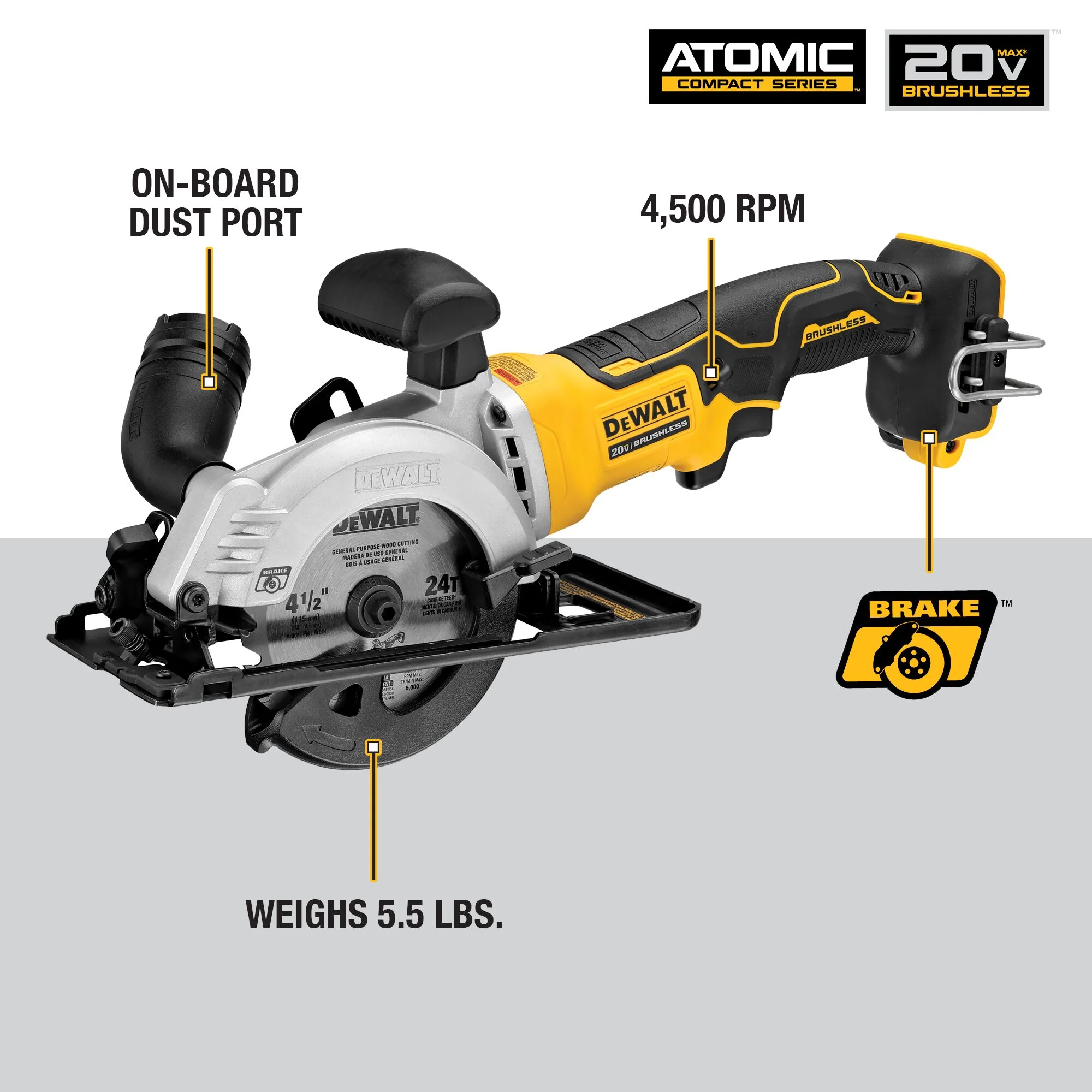 DeWalt ATOMIC 20V MAX Brushless 4-1/2" Cordless Circular Saw - Tool Only - Image 14