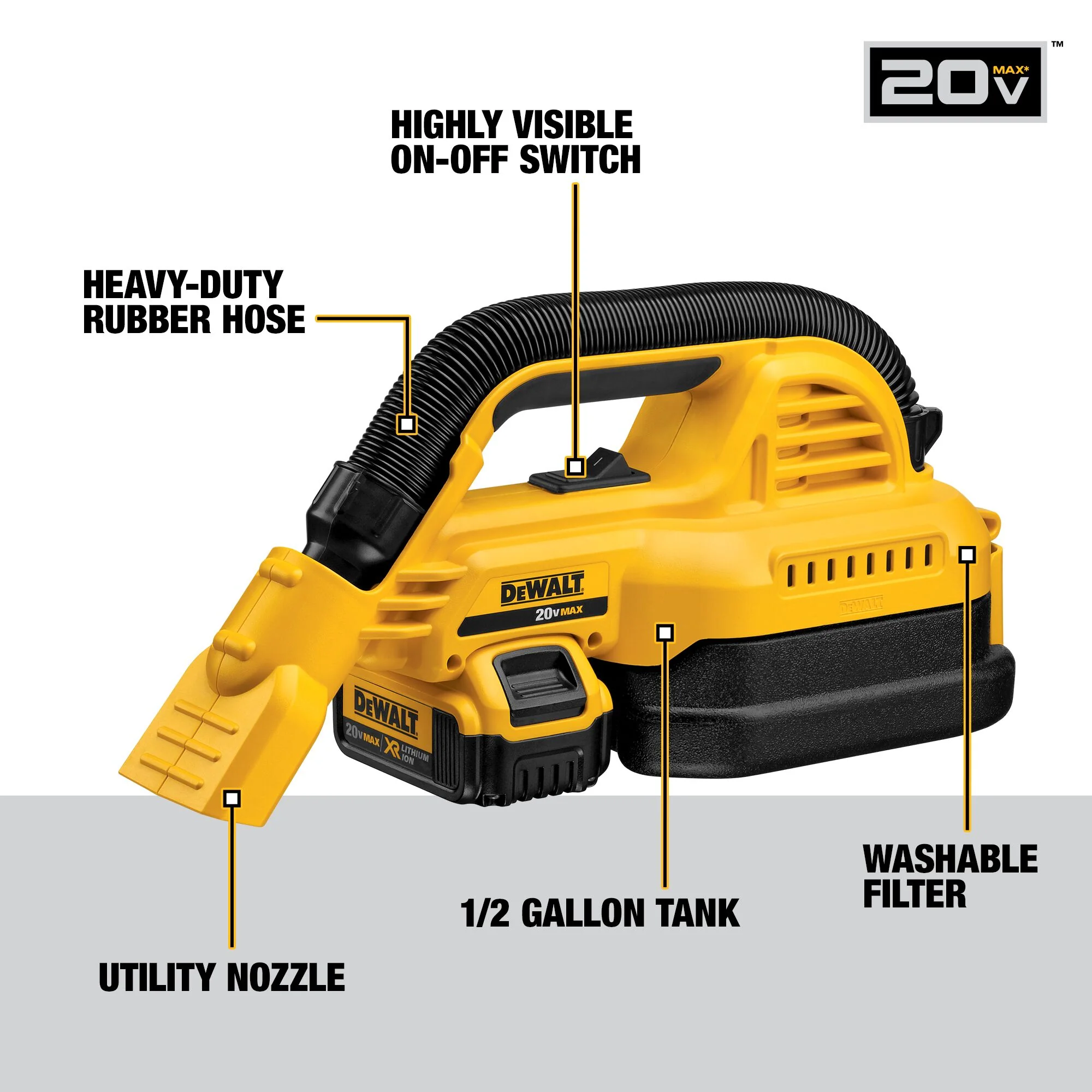 DeWalt 20V MAX 1/2 Gallon Wet/Dry Portable Vacuum Kit - Image 2