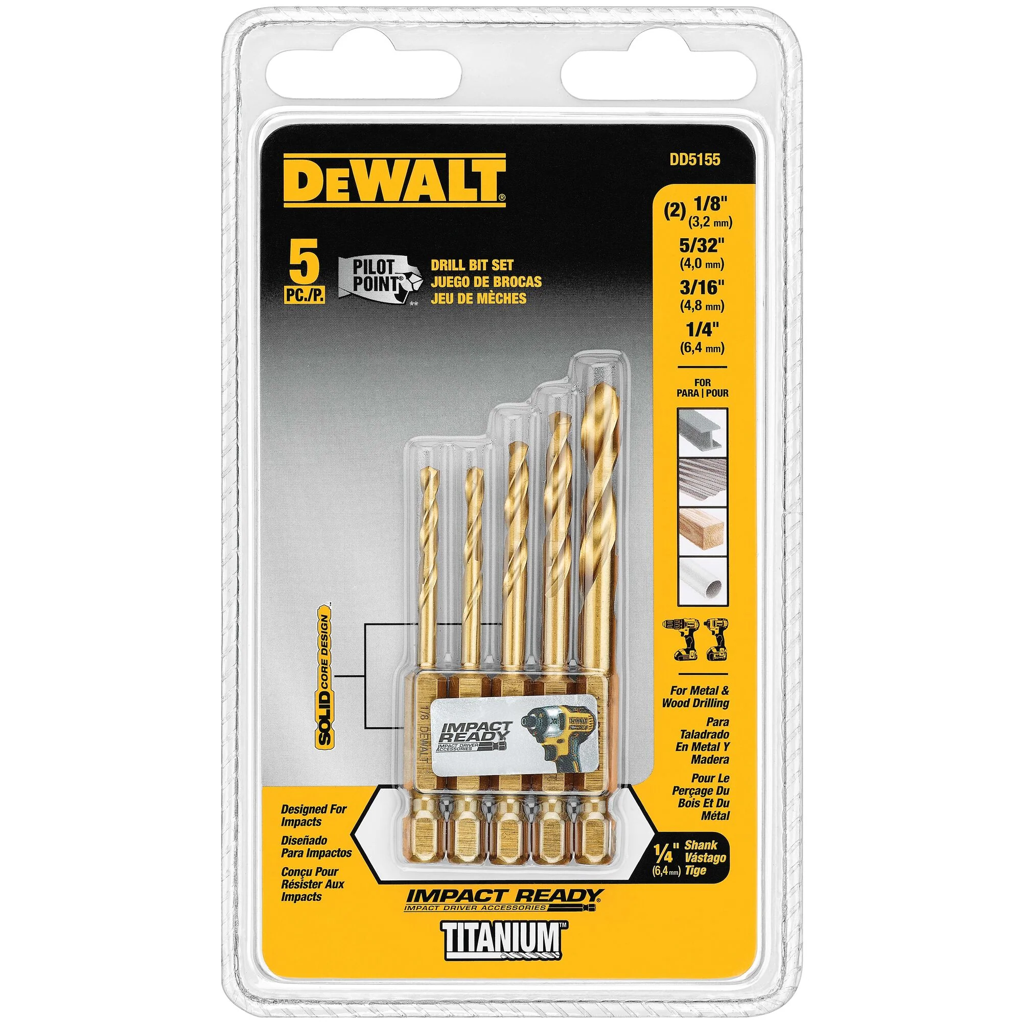 DeWalt 5 pc. IMPACT READY® Titanium Nitride Coating Drill Bit Set - Image 4