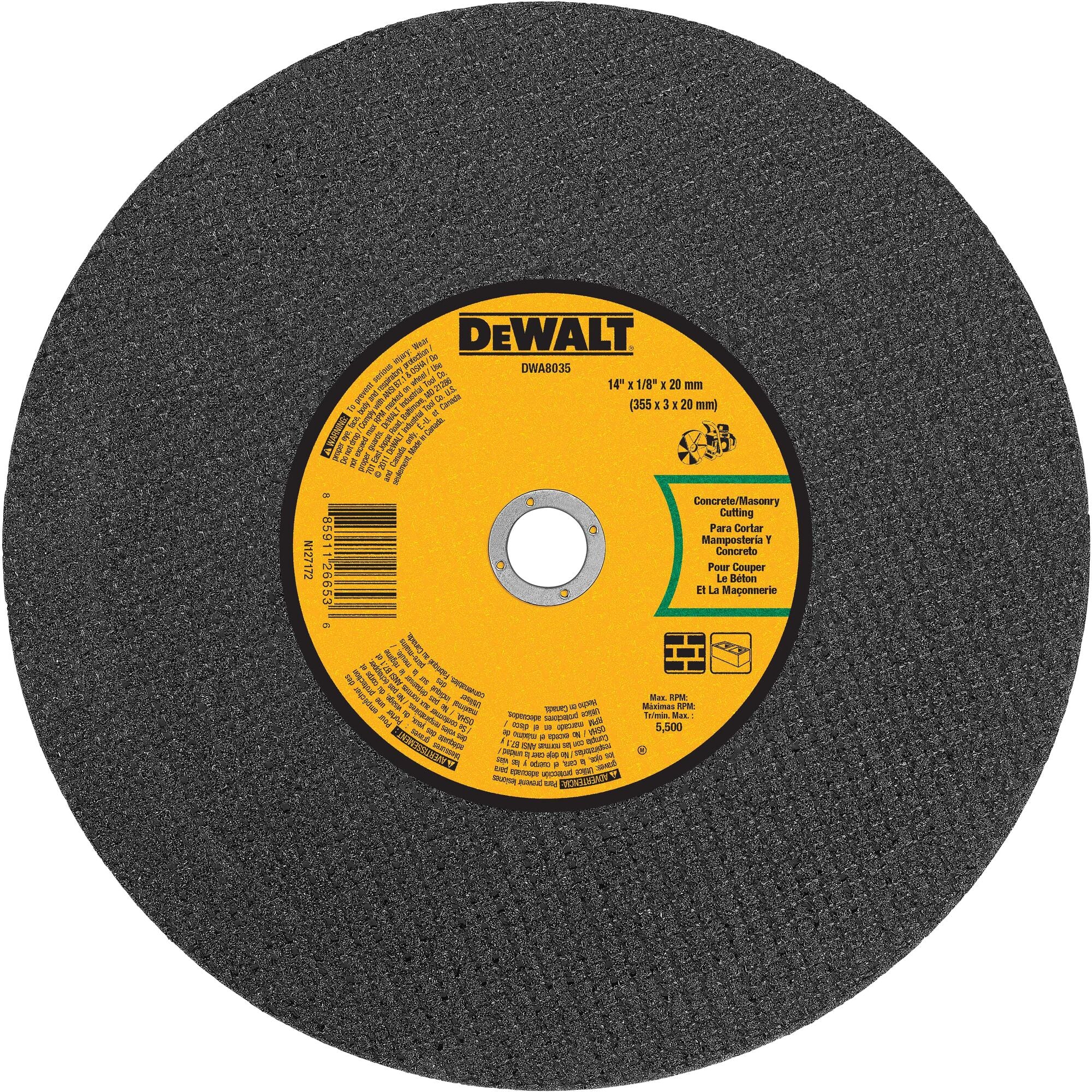 DeWalt 14" x 1/8" Portable Saw Aluminium Oxide Masonry Blade - Image 2
