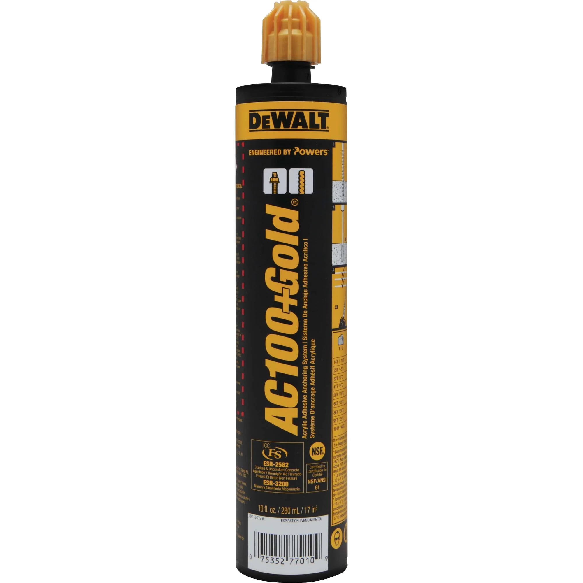 DeWalt Powers AC100+ GOLD QUIK-SHOT Adhesive Anchoring System - 10 oz.