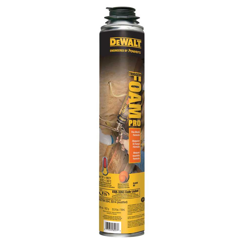 DeWalt Powers TriggerFoam™ Pro FireBlock Polyurethane Expanding Foam