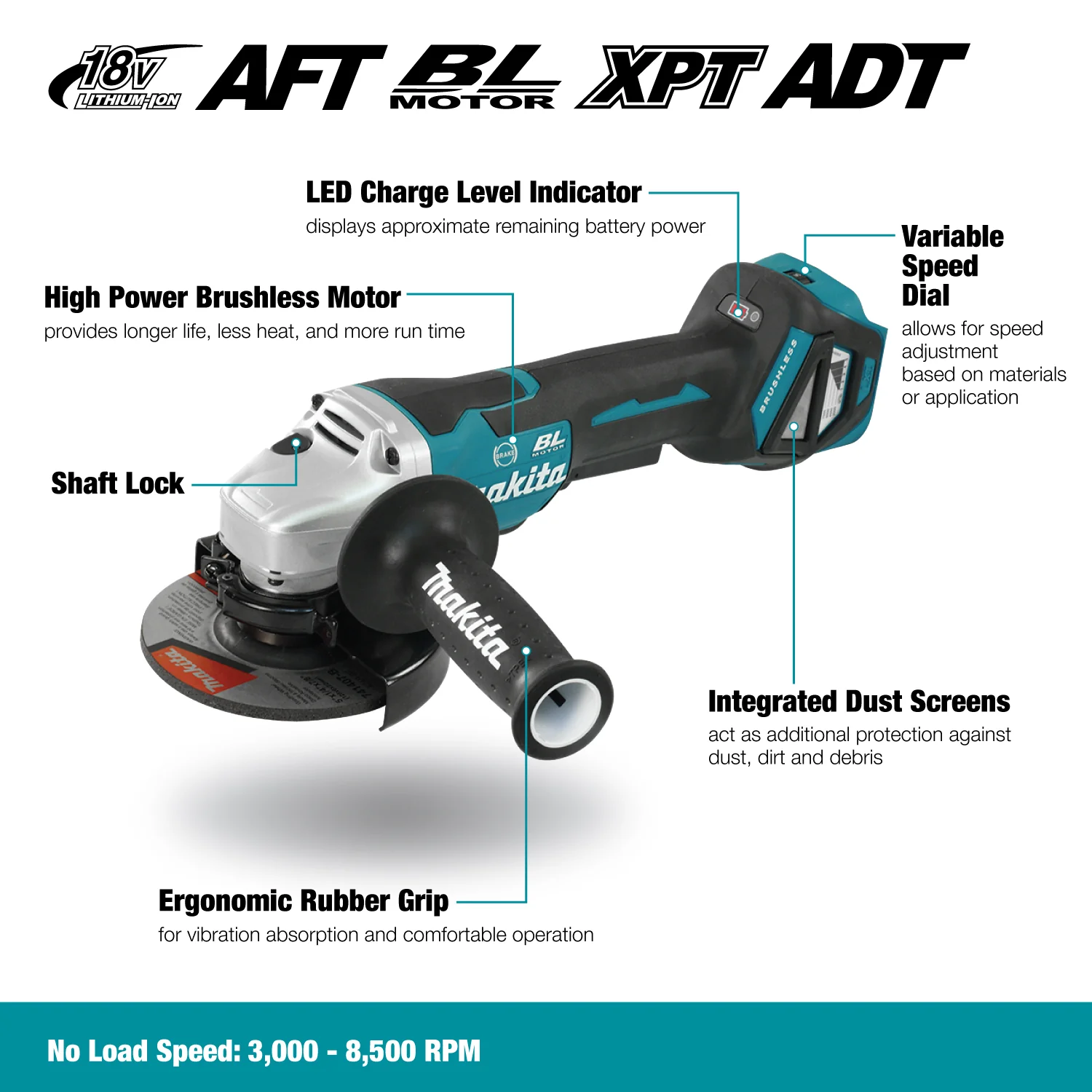Makita 18V LXT 5" Brushless Cordless Angle Grinder w/ Paddle Switch - Tool Only - Image 2