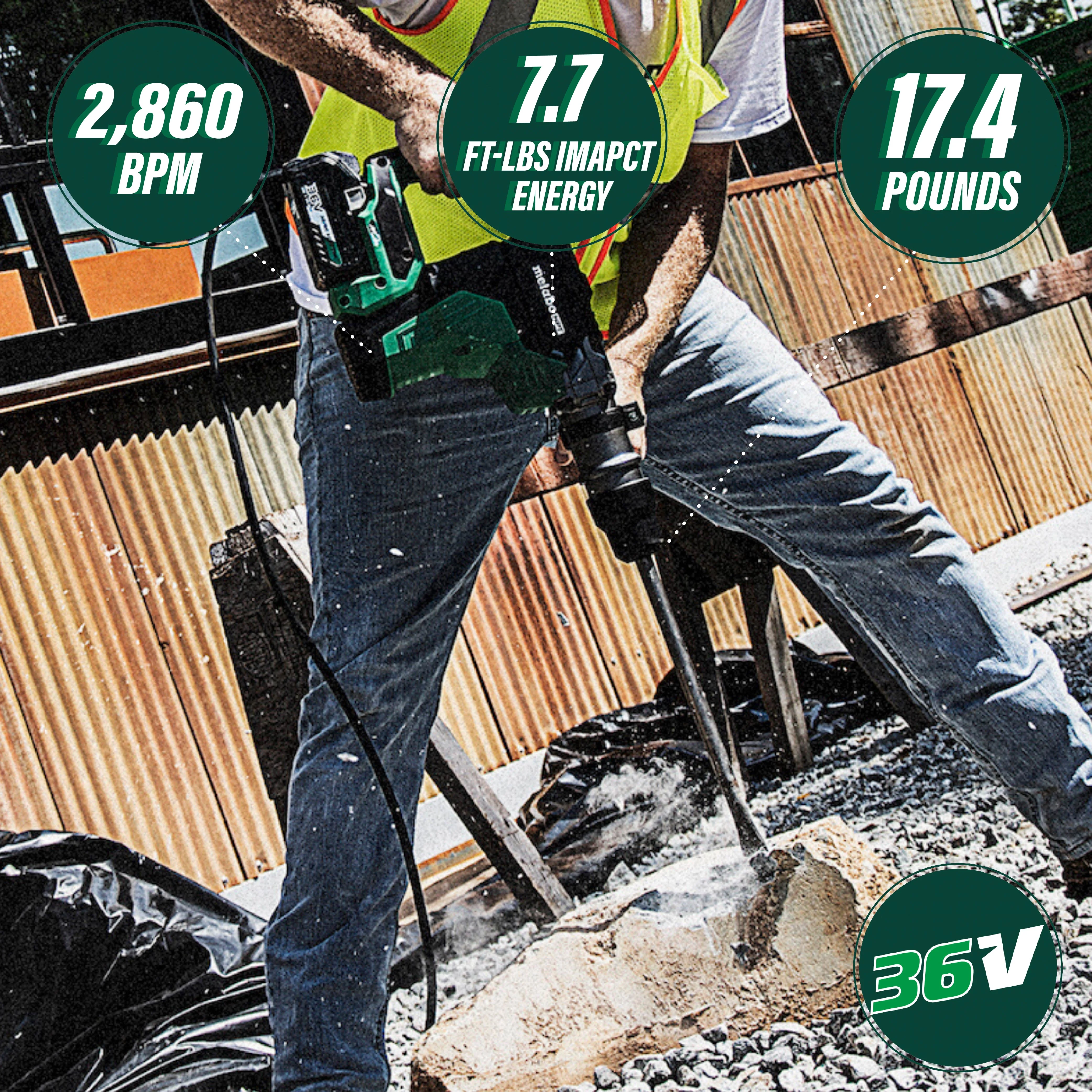 Metabo 36V MultiVolt SDS MAX 1-9/16" Rotary Hammer - Tool Only - Image 2