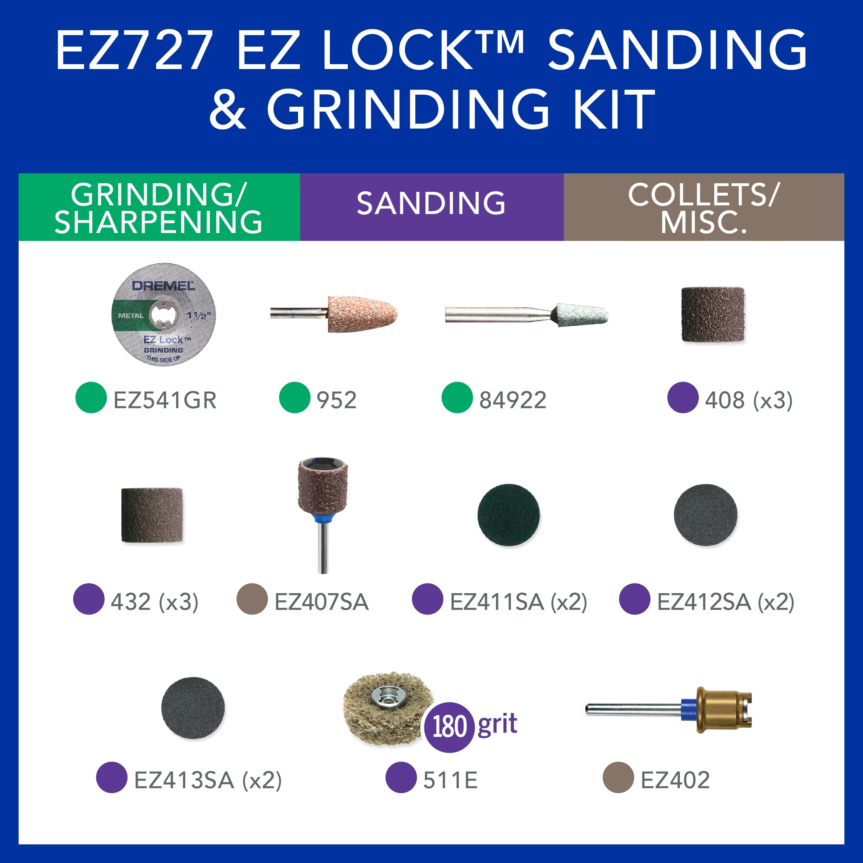 Dremel EZ727-01 18 pc. EZ Lock⢠Sanding and Grinding Rotary Accessory Kit - Image 3