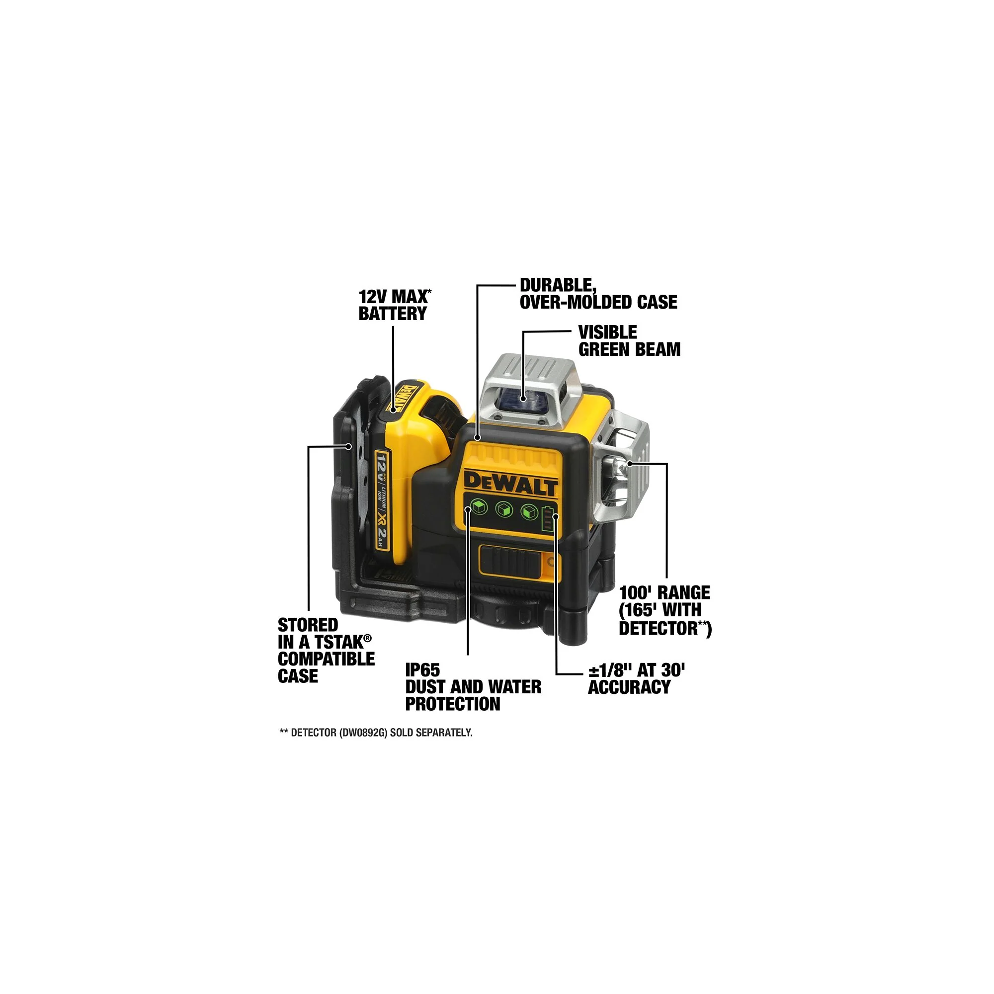 DeWalt 12V MAX 360° Green Beam 3 Line Laser Level - Image 6