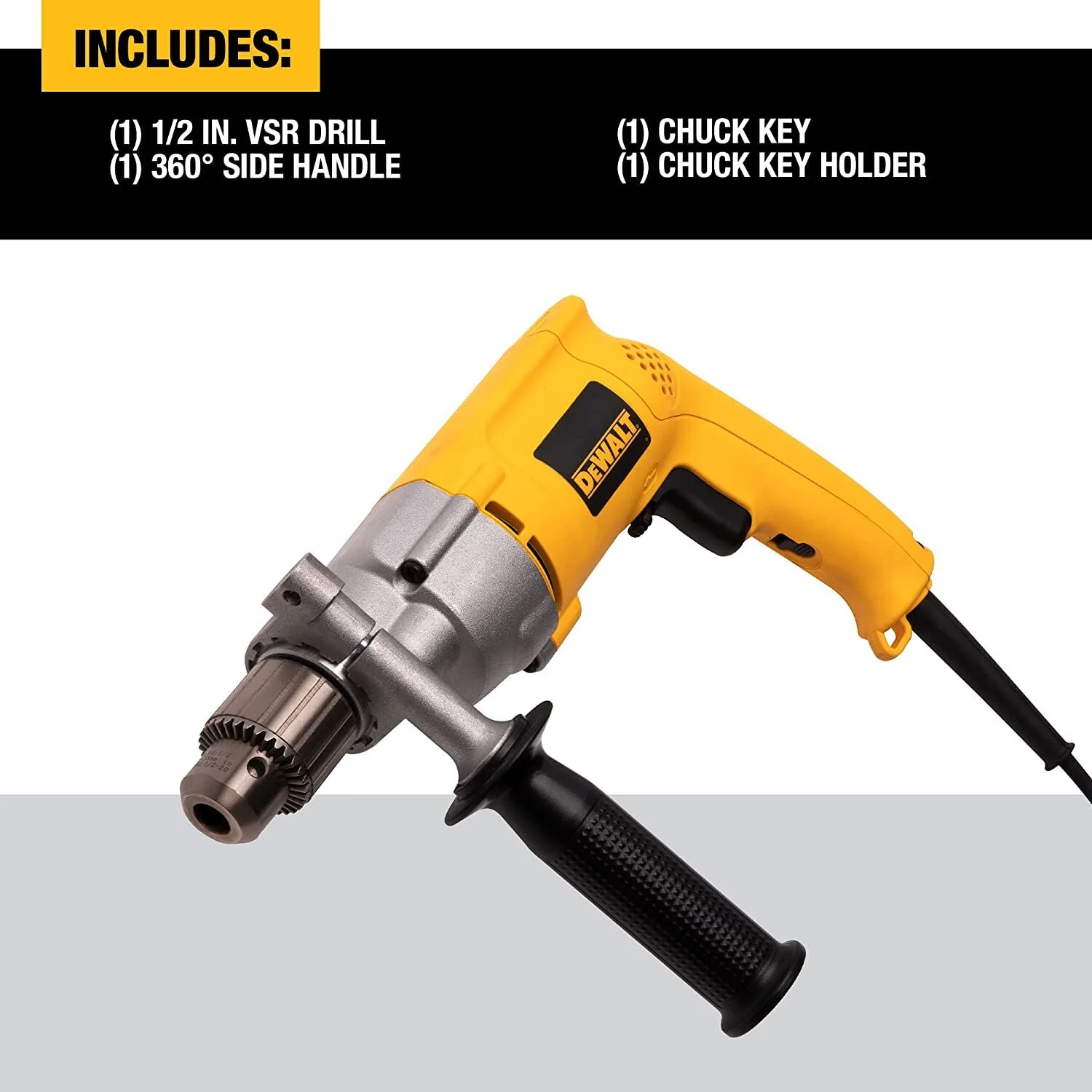 DeWalt 1/2" 600 RPM VSR Corded Power Drill - Keyed Chuck - Image 4