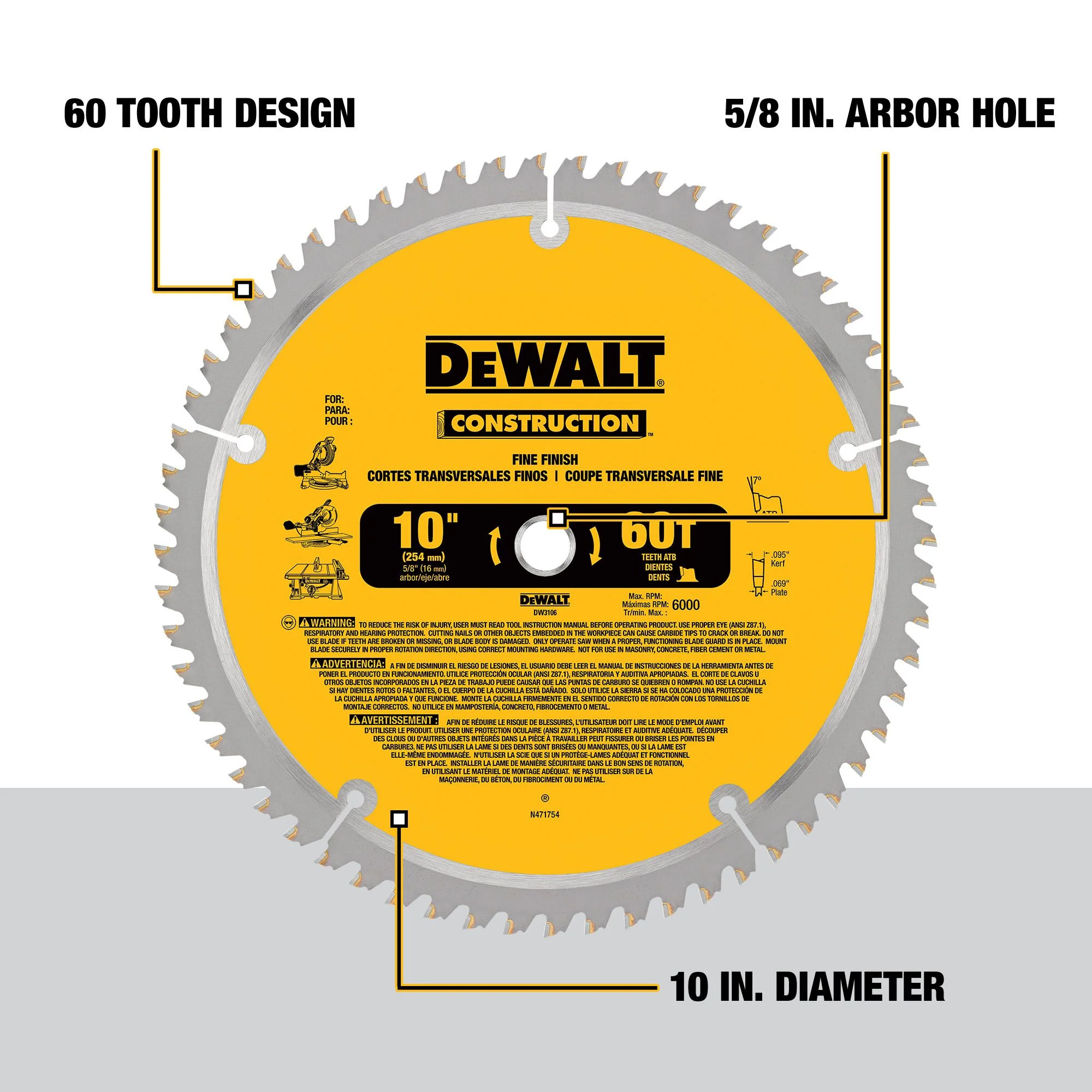DeWalt 10" 60T Construction Mitre/Table Saw Blades - Image 3