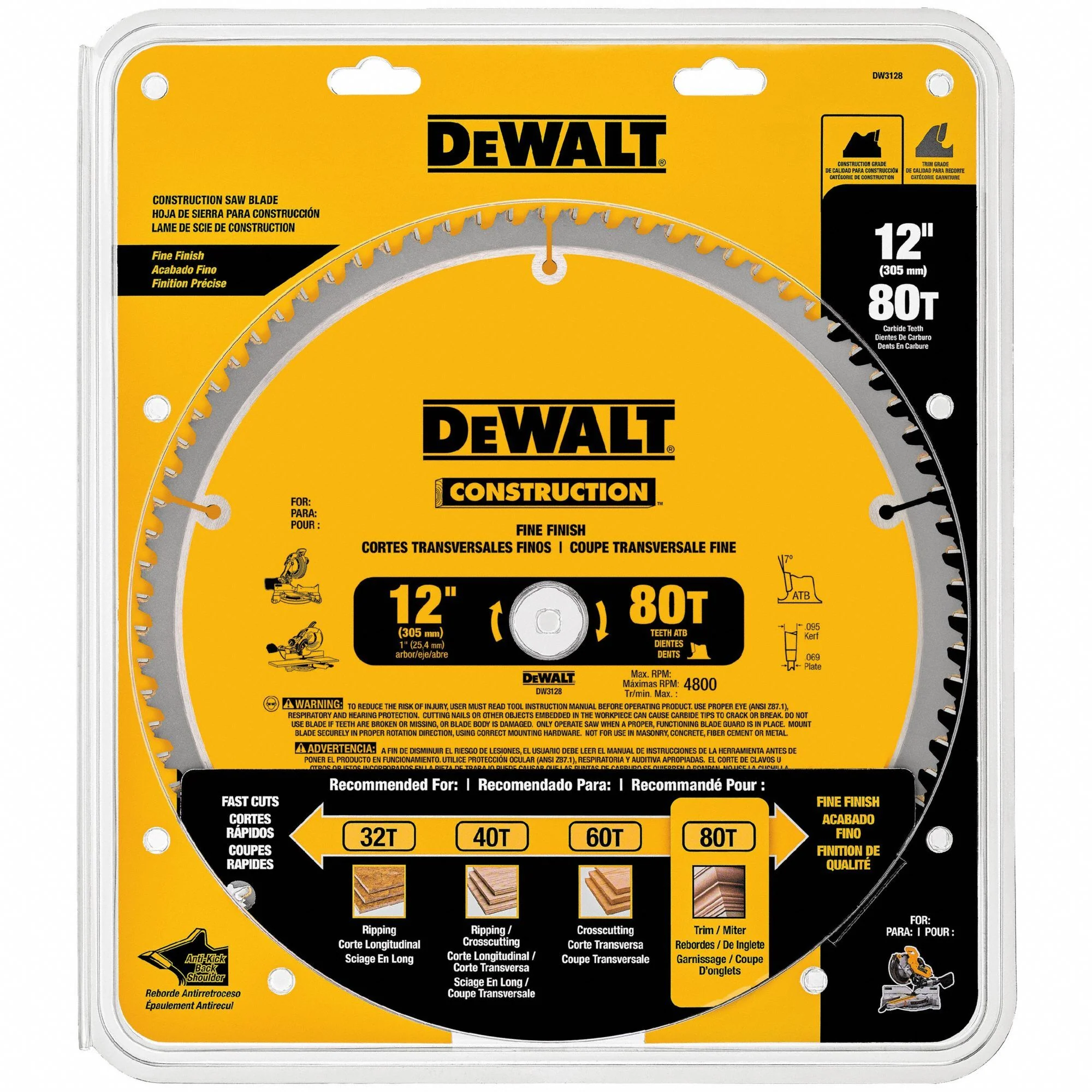 DeWalt 12" 80T Thin Kerf Mitre Saw Blade - Image 2