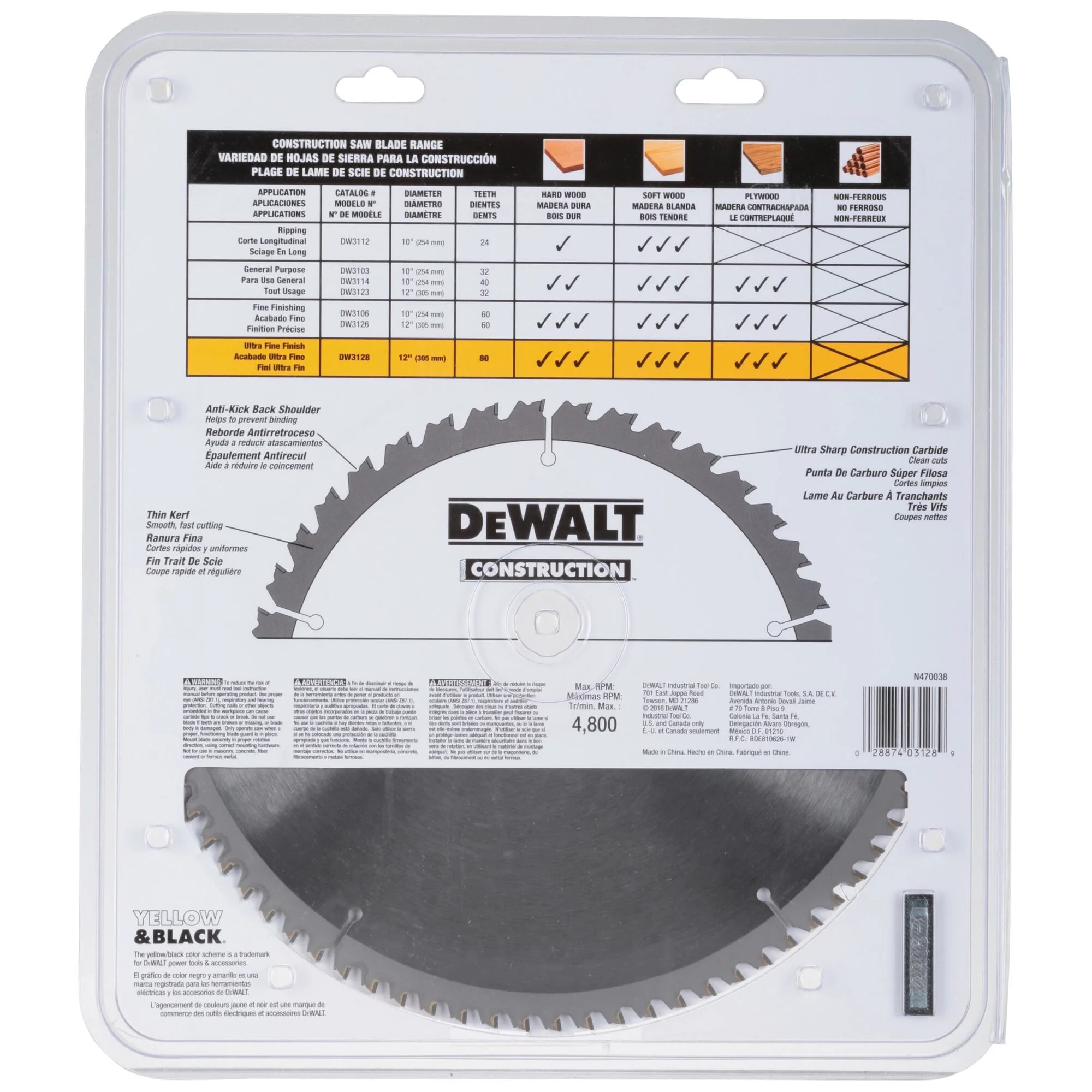 DeWalt 12" 80T Thin Kerf Mitre Saw Blade - Image 8