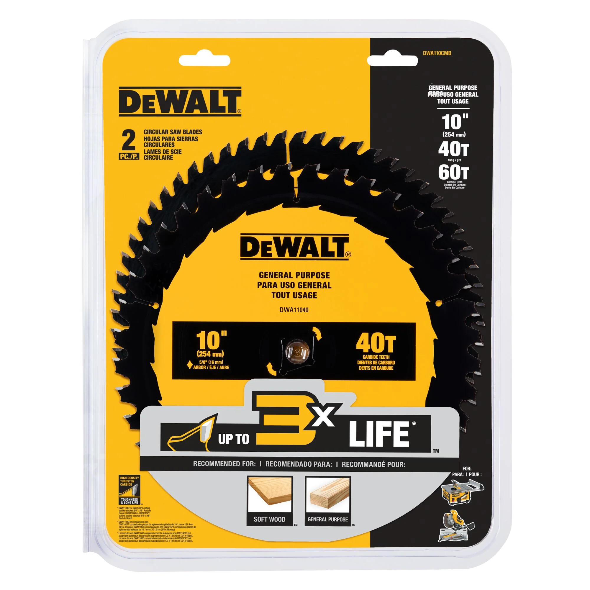 DeWalt 10" 40T / 60T Circular Saw Blade Combo Pack - Image 2