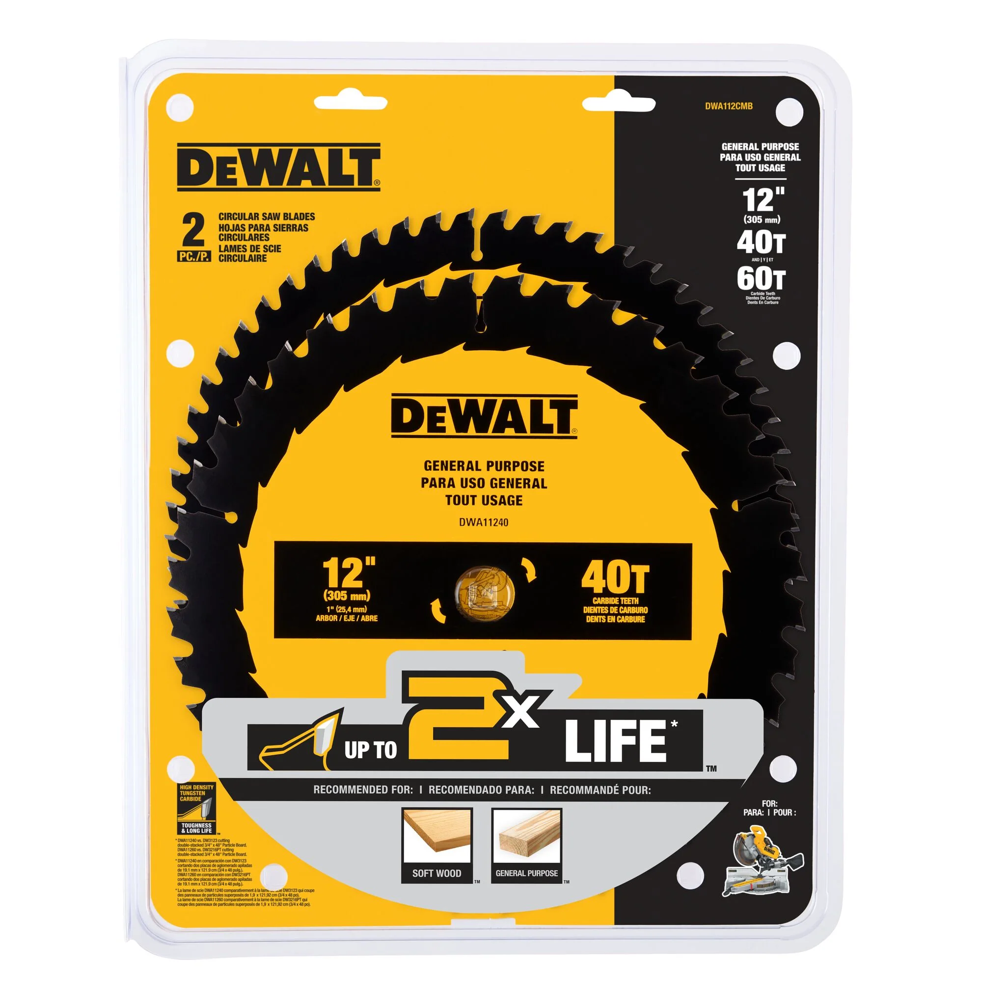 DeWalt 12" 40T / 60T Circular Saw Blade Combo Pack - Image 2