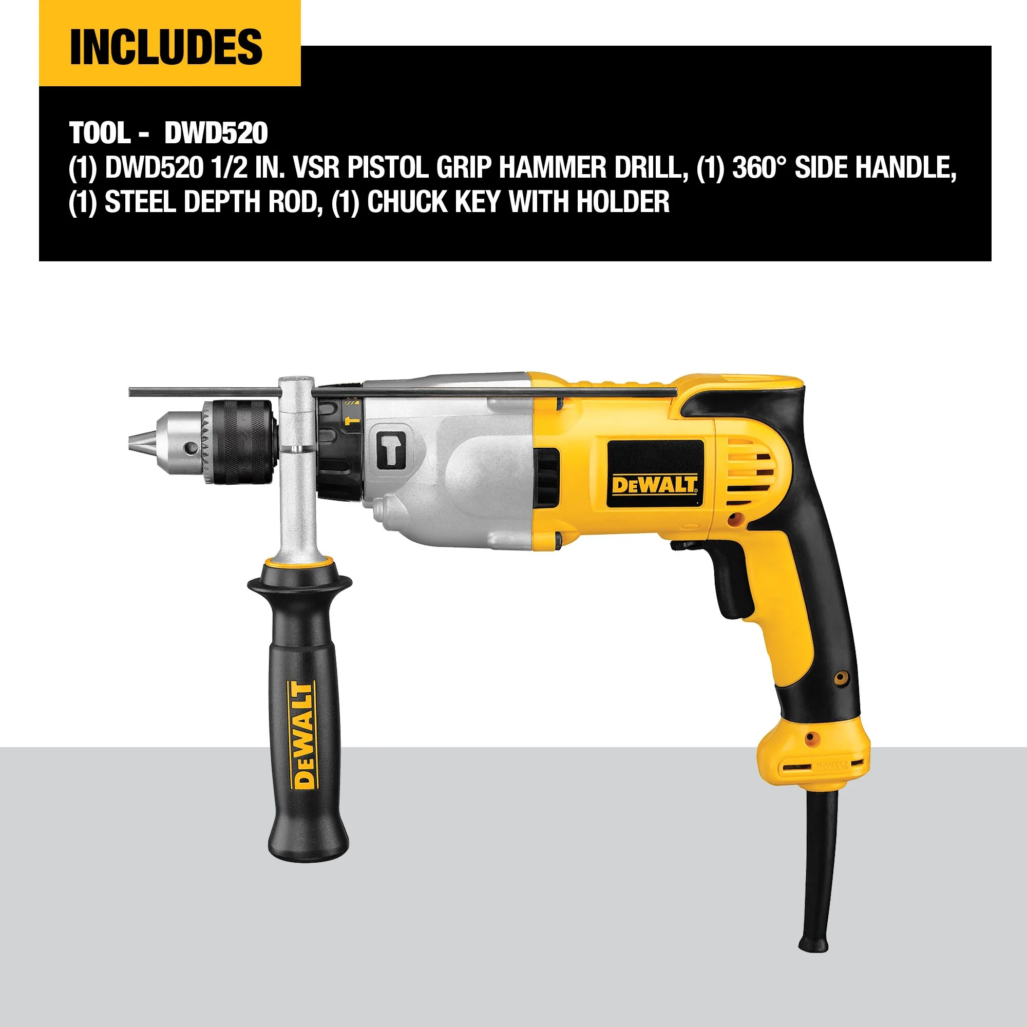 DeWalt VSR 1/2" 2-Speed Pistol Grip Hammer Drill Kit - Image 6