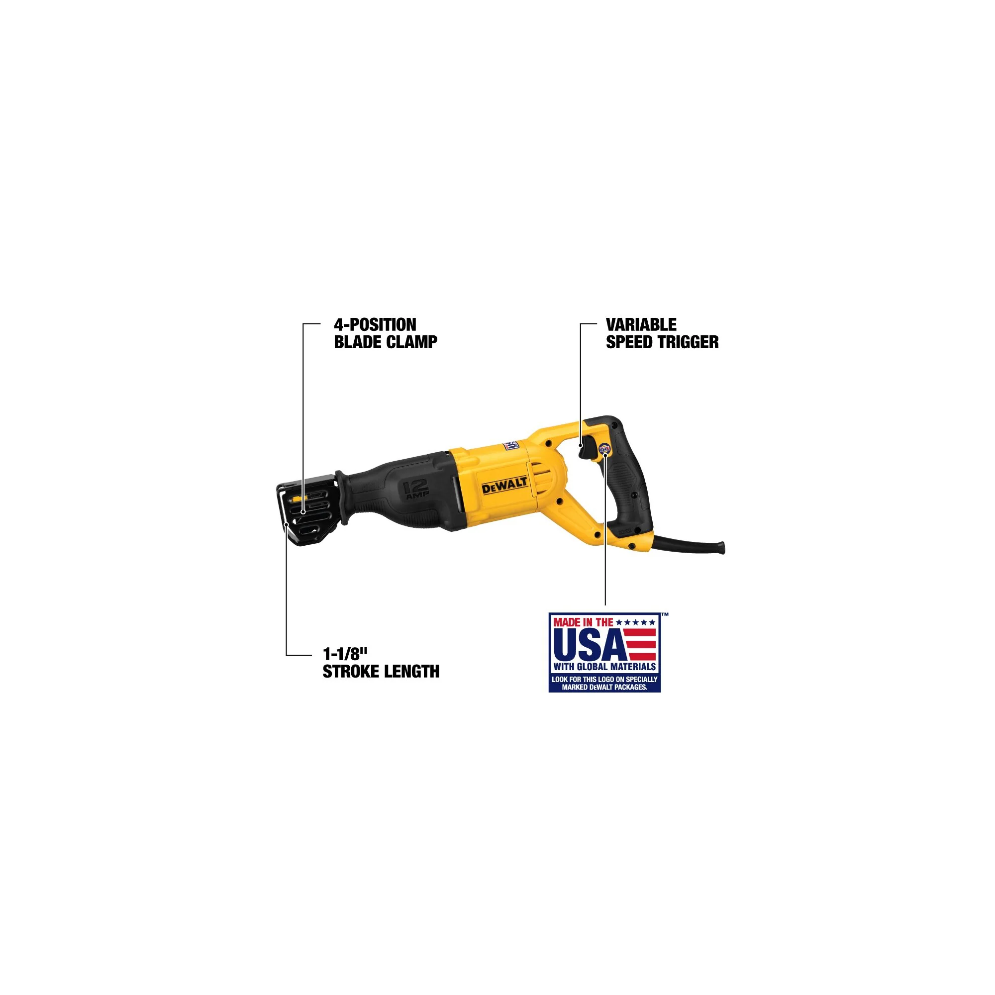 DeWalt 12A Corded Reciprocating Saw w/ 4-Directional Keyless Blade Clamp - Image 13