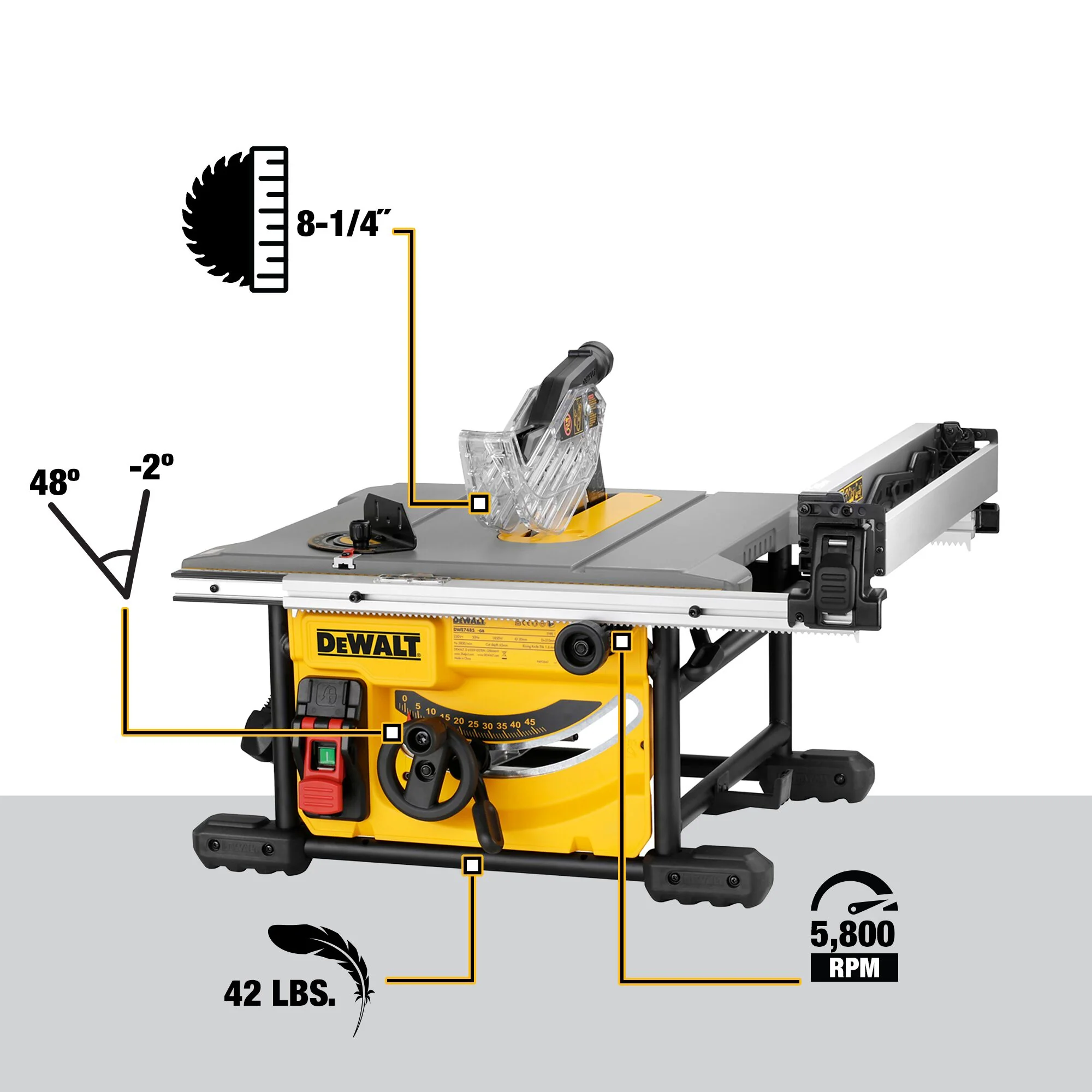 DeWalt 8-1/4" Compact Jobsite Table Saw - 24.5" Rip Capacity - Image 11