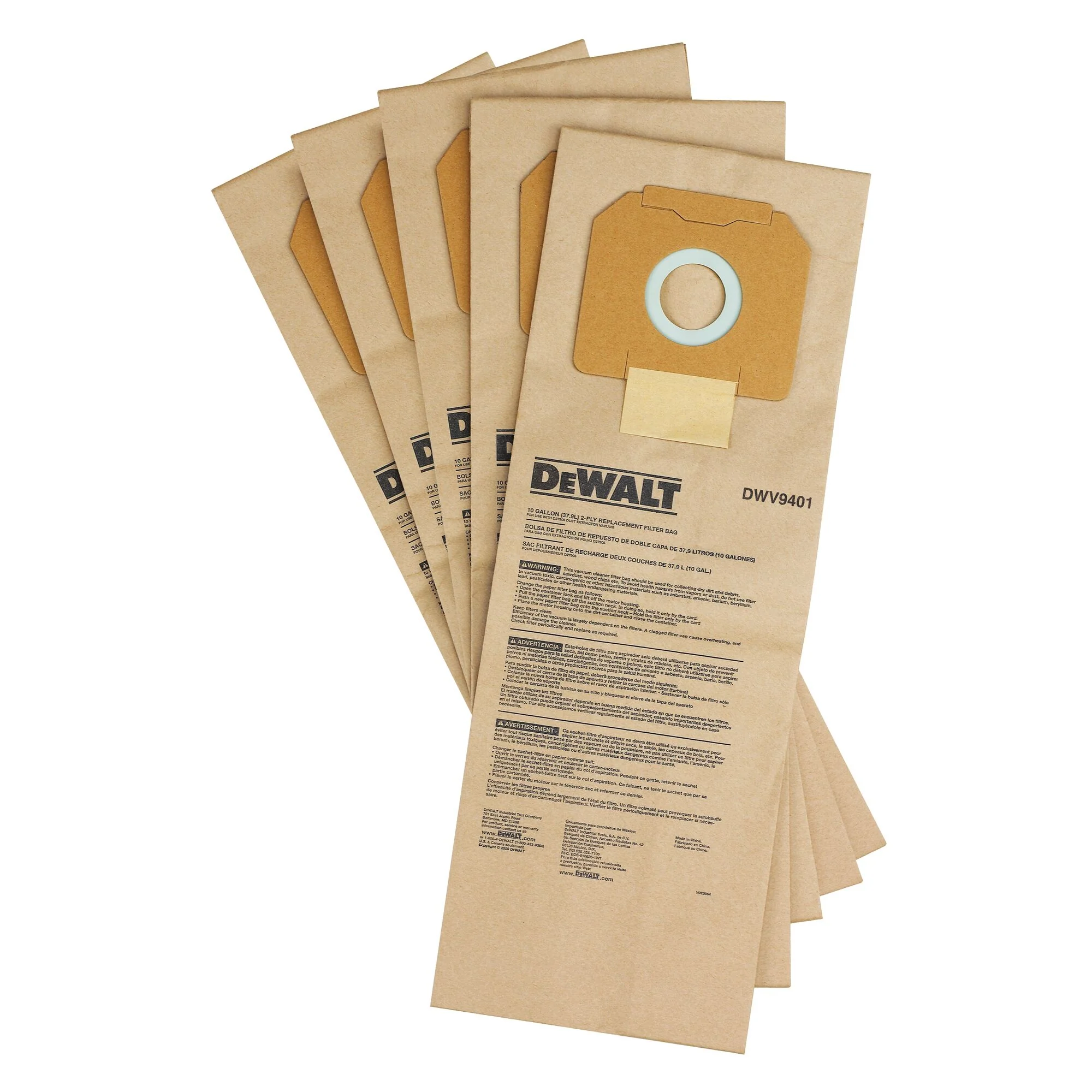 DeWalt 5PK Paper Bags For DeWalt Dust Extractors