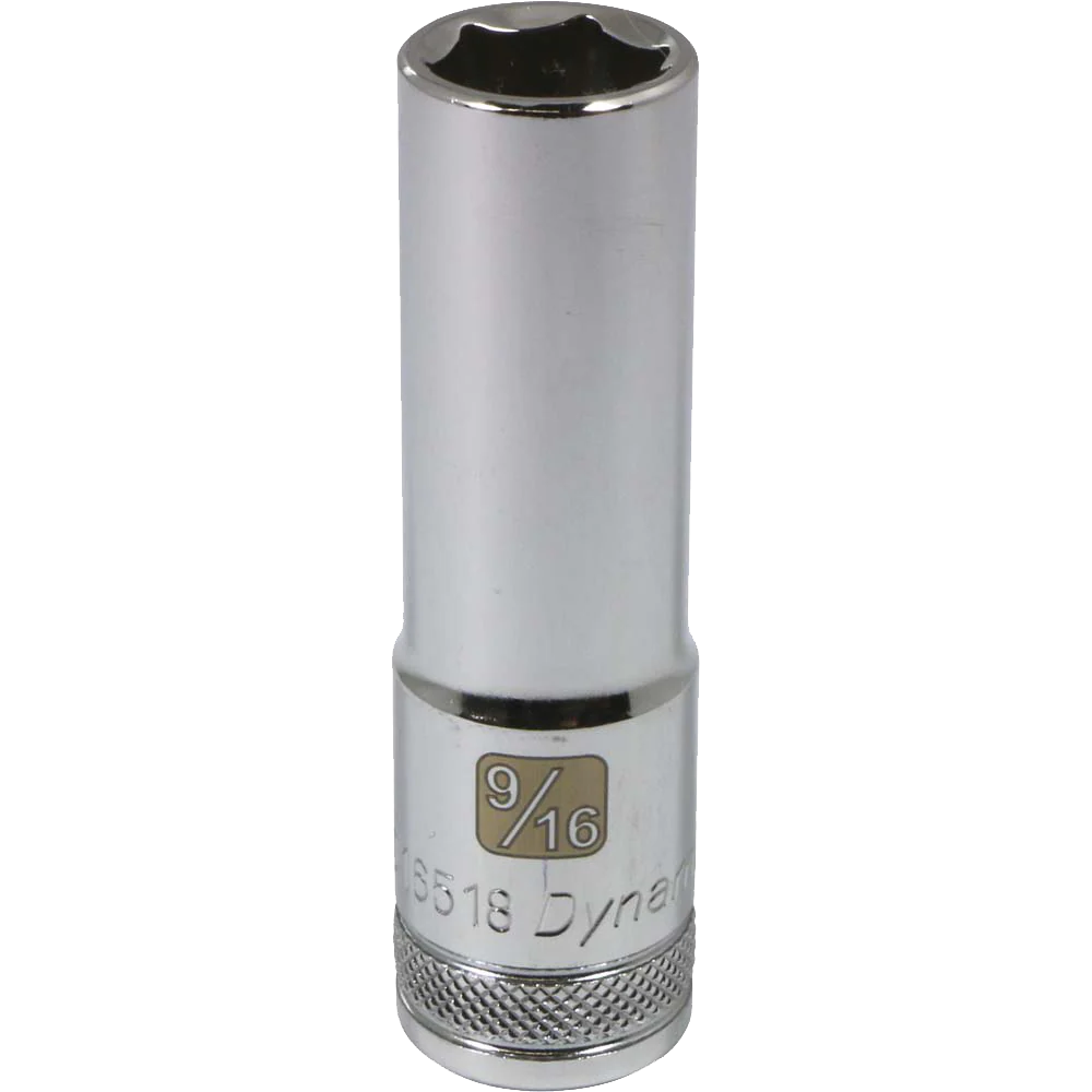 Dynamic 1/2" Drive, 6 Point Deep Length Chrome SAE Socket