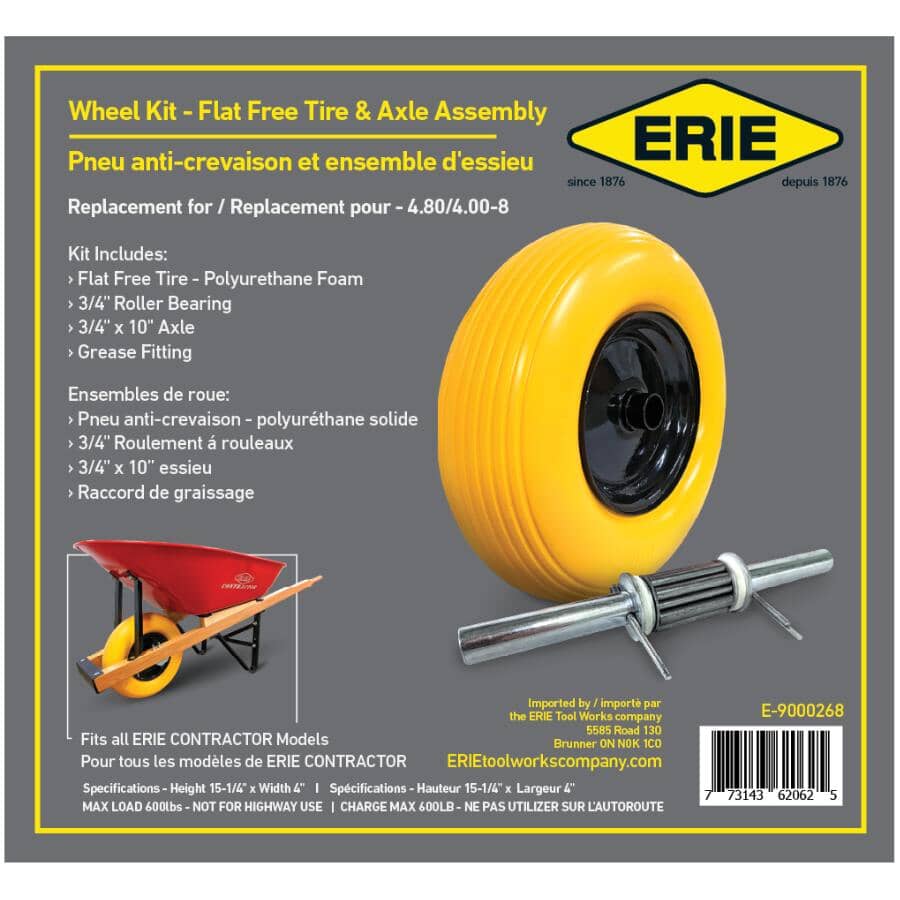 Erie Wheelbarrow #8 Wheel Kit - Flat Free Tire & Axle Assembly - Image 4