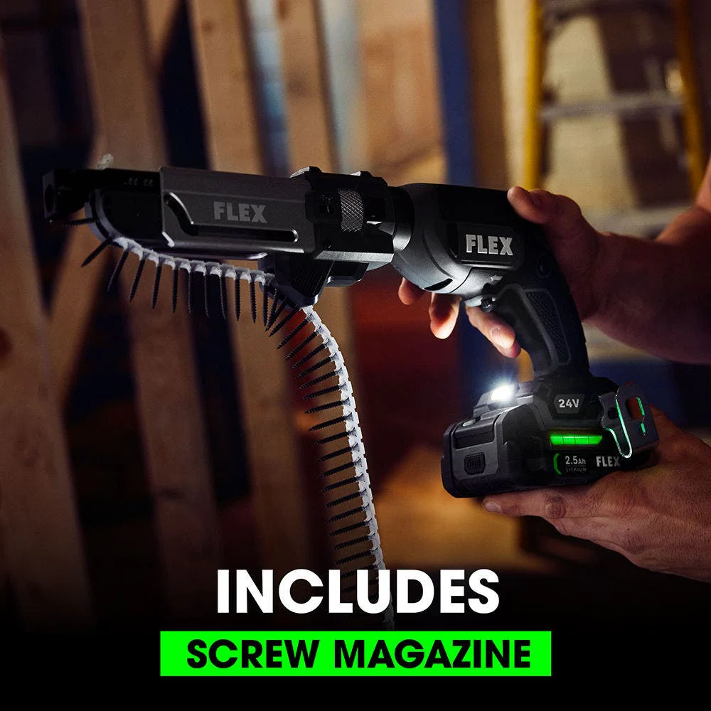 FLEX 24V Brushless Drywall Screw Gun w/ Magazine Attachment - Tool Only - Image 2