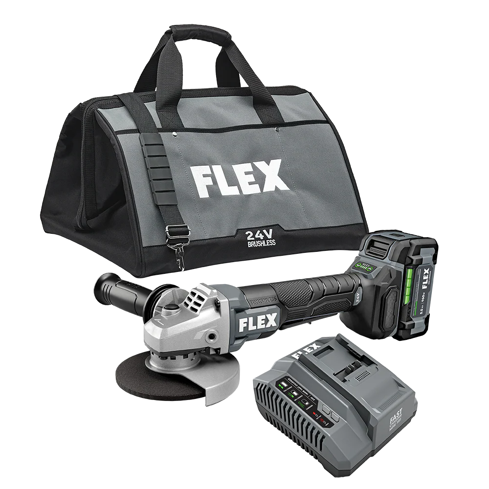 FLEX 24V Brushless 5" Variable Speed Paddle Switch Angle Grinder Kit