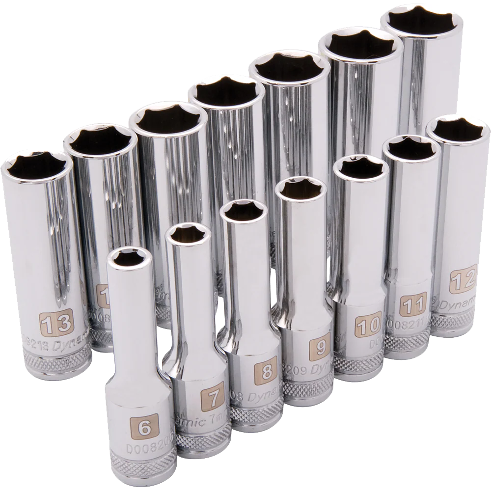 Dynamic 3/8" Drive, 14 Piece 6 Point Deep Metric Socket Set, 6mm - 19mm