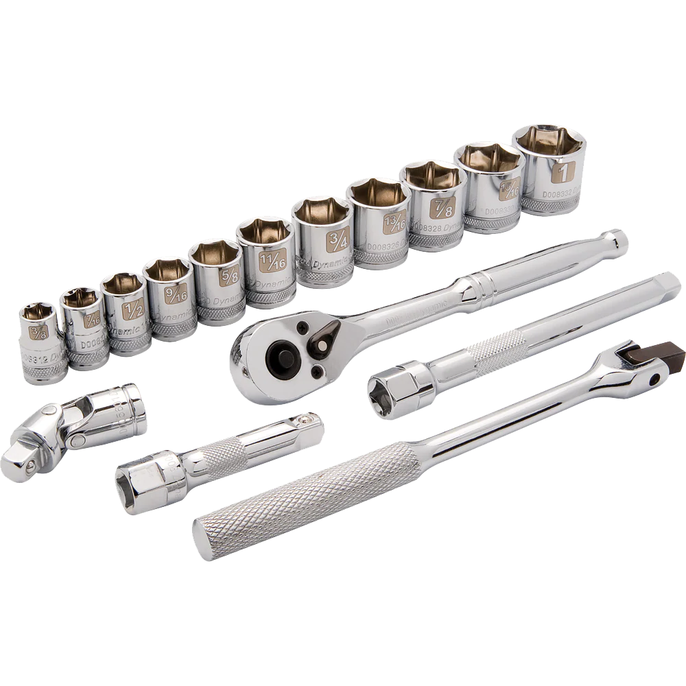 Dynamic 3/8" Drive, 16 Piece 6 Point Standard SAE Socket Set, 3/8" - 1"