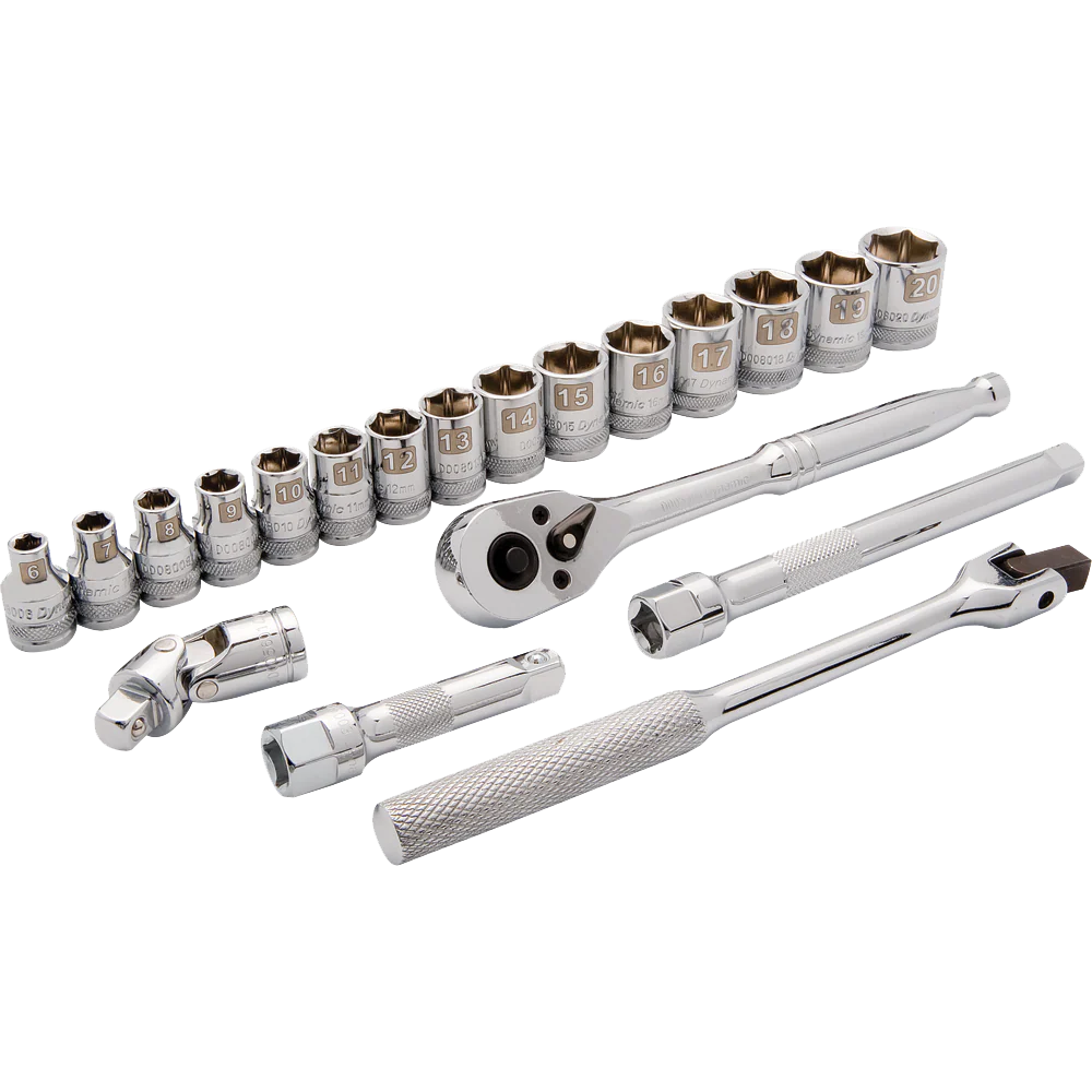 Dynamic 3/8" Drive, 20 Piece 6 Point Standard/Deep Metric Socket Set, 6mm - 20mm