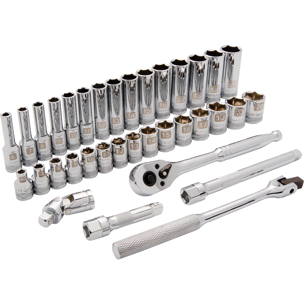 Dynamic 3/8" Drive, 35 Piece 6 Point Standard/Deep Metric Socket Set, 6mm - 20mm
