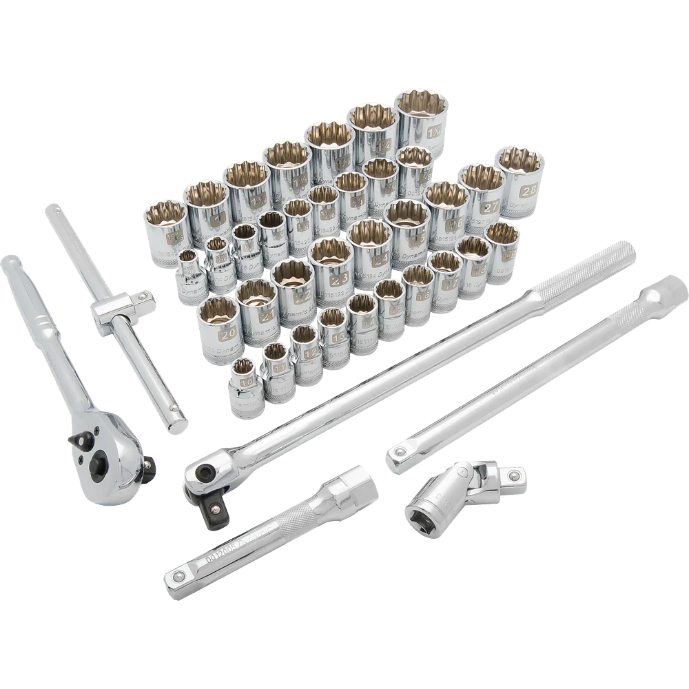 Dynamic 1/2" Drive, 41 Piece 12 Point Standard SAE/Metric Socket Set, 3/8" - 1-5/16", 10mm - 28mm