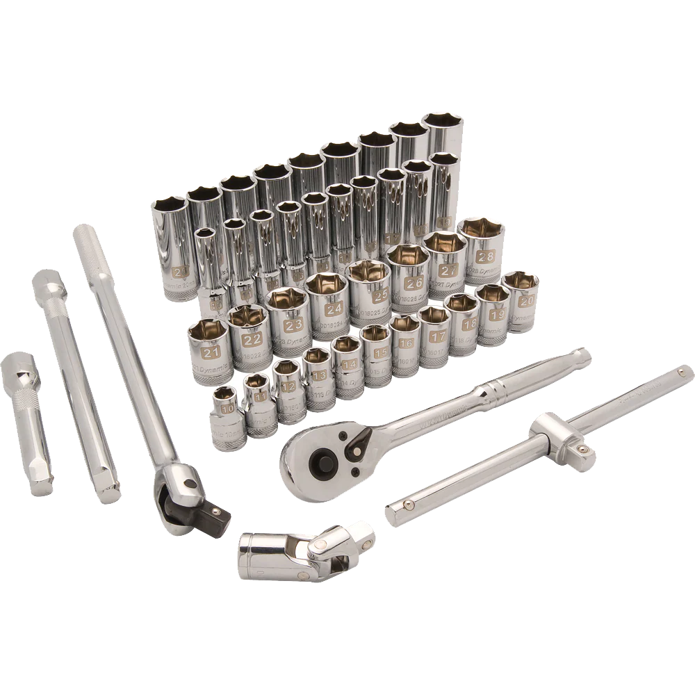 Dynamic 1/2" Drive, 43 Piece, 6 Point Standard/Deep Metric Socket Set, 10mm - 28mm