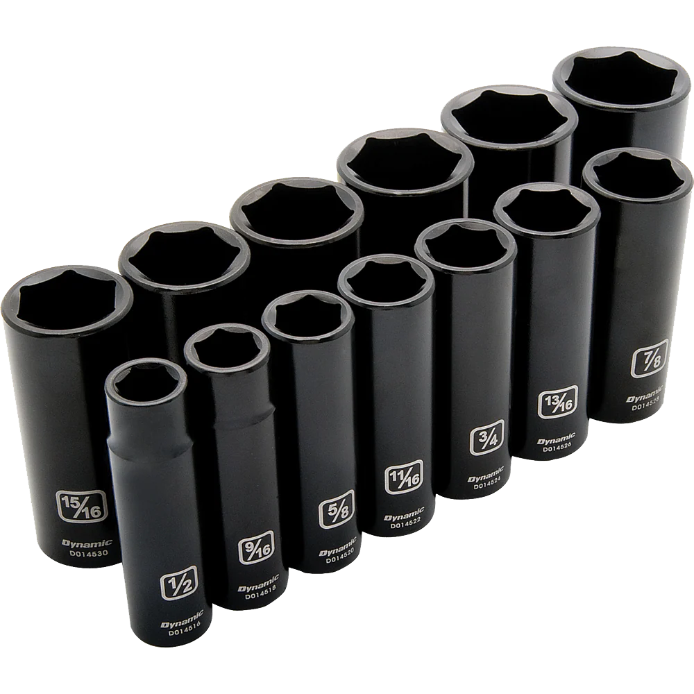 Dynamic 1/2" Drive, 13 Piece, 6 Point Deep Impact SAE Socket Set, 1/2" - 1-1/4"