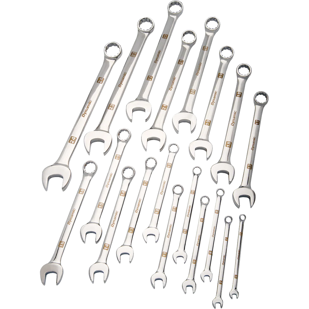 Dynamic 19 Piece, Mirror Chrome Finish, Combination Metric Wrench Set, 6mm - 24mm