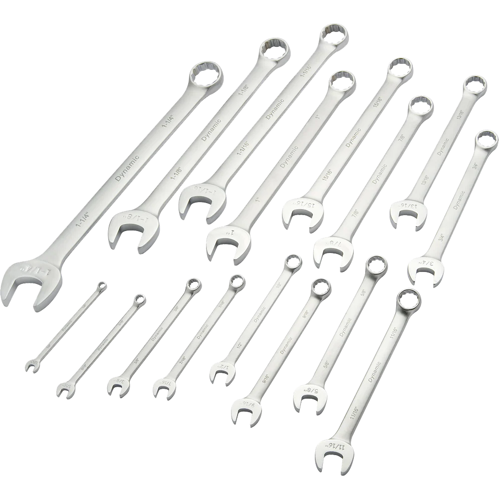 Dynamic 16 Piece, Satin Finish Contactor Series, Combination SAE Wrench Set, 1/4" - 1-1/4"