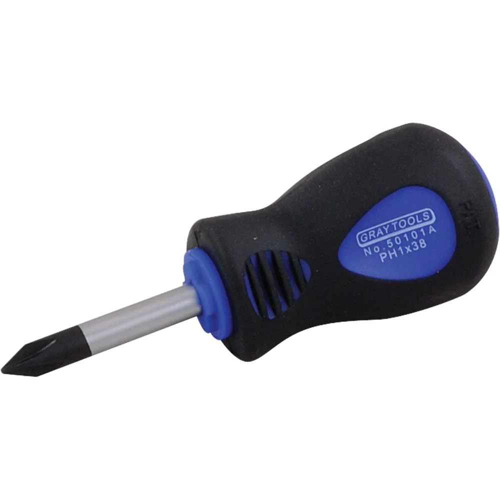 Gray Tools Phillips Stubby Comfort Grip Heavy Duty Screwdrivers