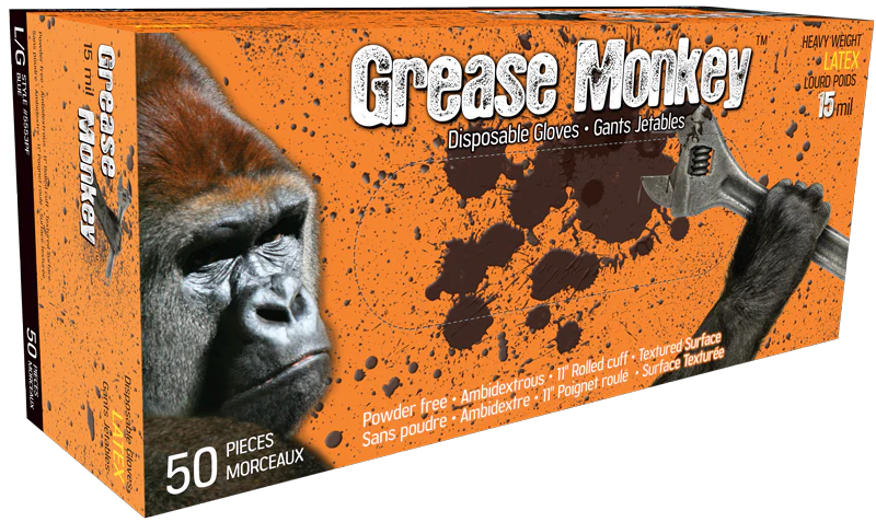 Grease Monkey 5553PF Blue Heavyweight Rubber Latex Gloves (Box of 50)