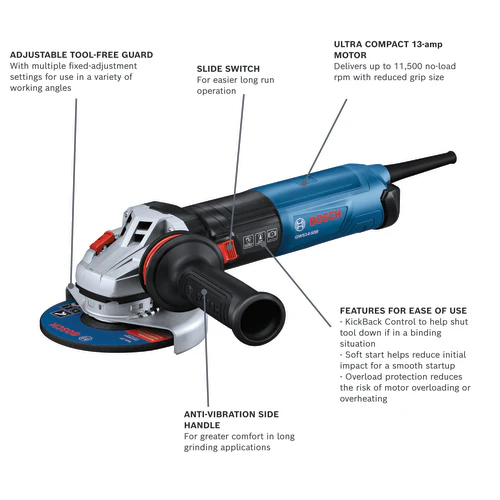 Bosch GWS14-50B 5" Corded Angle Grinder w/ Brake - Image 2
