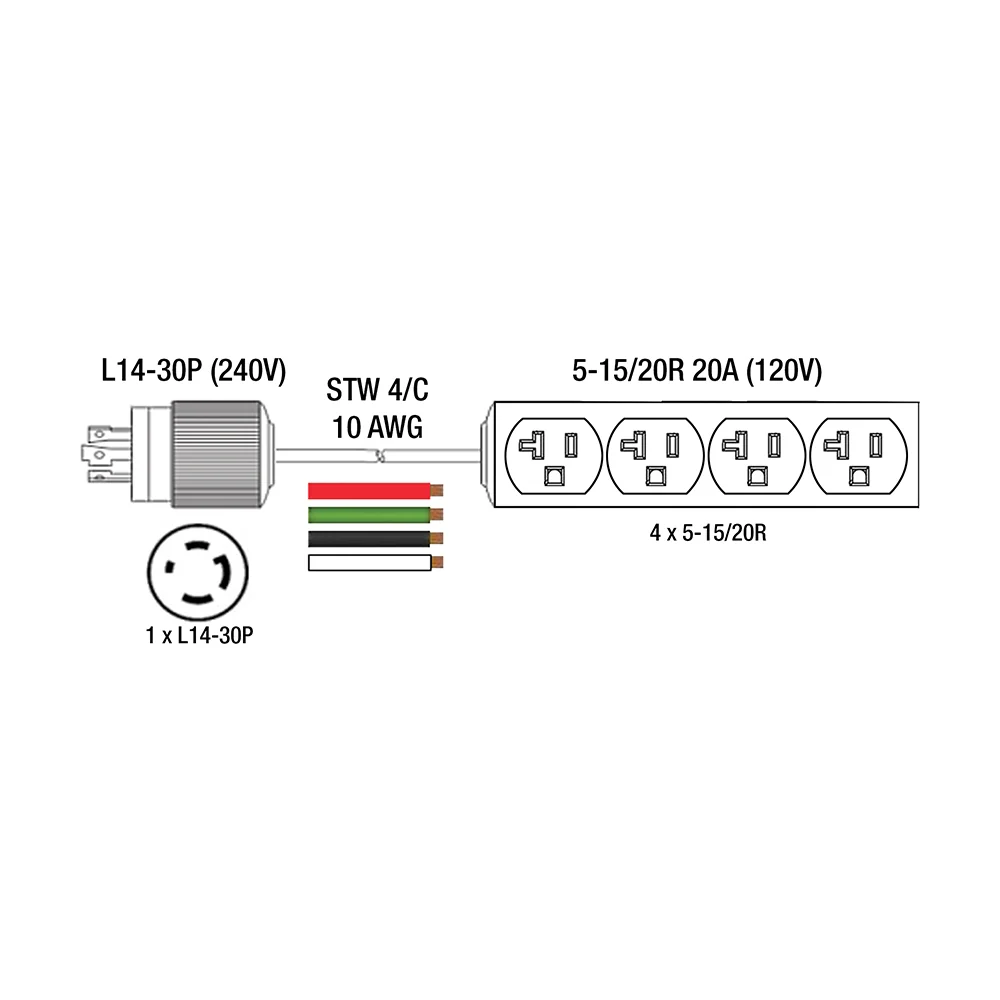King 25FT Generator Extension Cord 30A, L14-30 w/ Quad Tap - Image 2