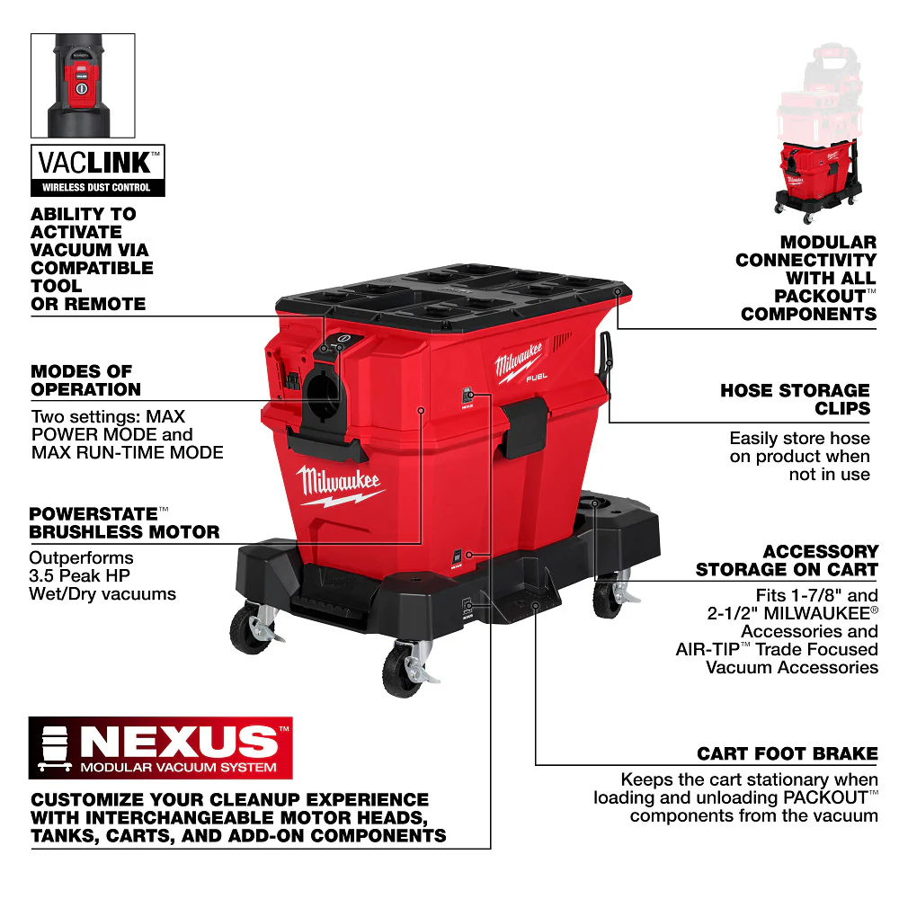 Milwaukee M18 FUEL NEXUS 6 Gal Wet/Dry Vacuum w/ PACKOUT & VACLINK - Image 7