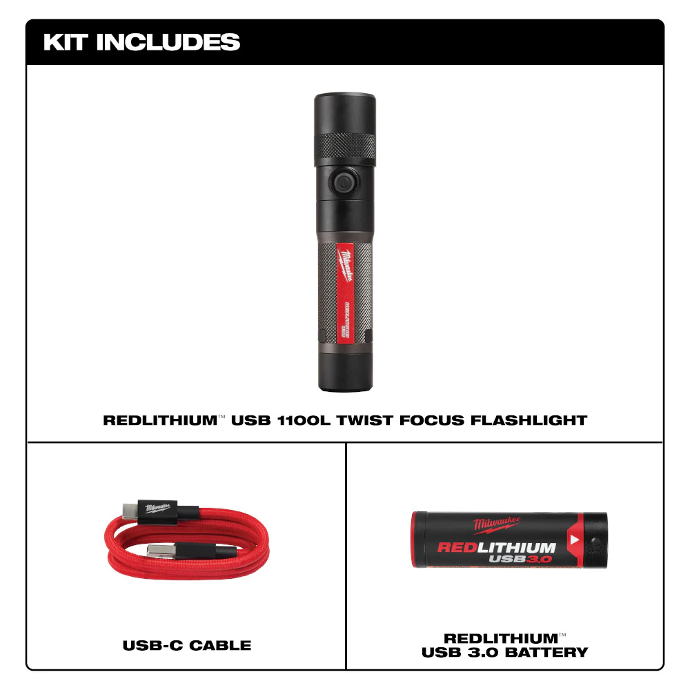 Milwaukee REDLITHIUM USB 1100L Twist Focus Flashlight - Image 2