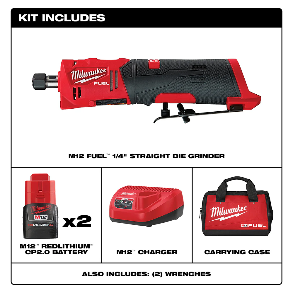 Milwaukee M12 FUEL 1/4" Straight Die Grinder 2 Battery Kit - Image 2