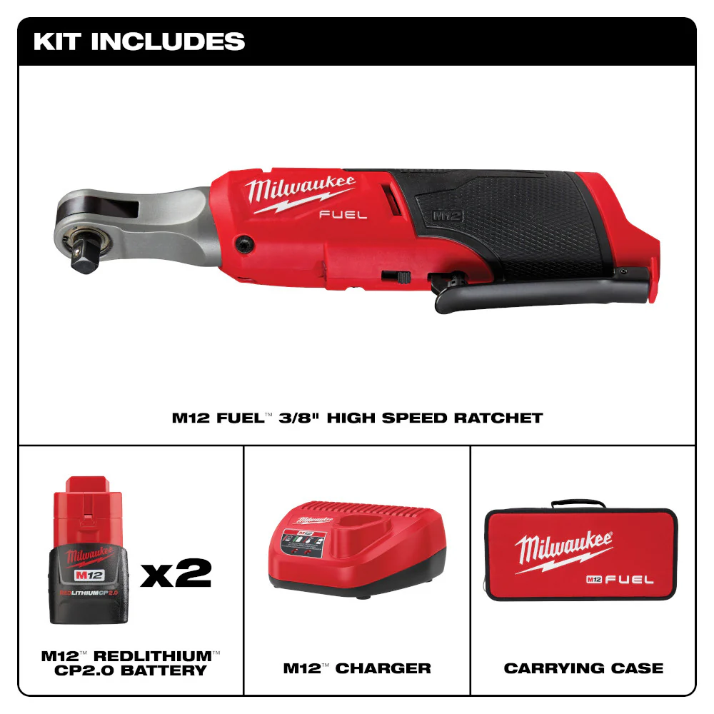 Milwaukee M12 FUEL 3/8" High Speed Ratchet Kit - Image 2