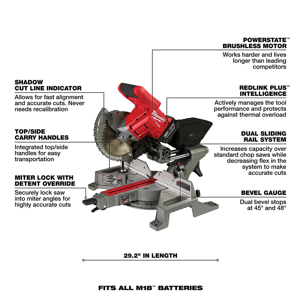 Milwaukee M18 FUEL 7-1/4" Dual Bevel Sliding Compound Miter Saw Kit - Image 7