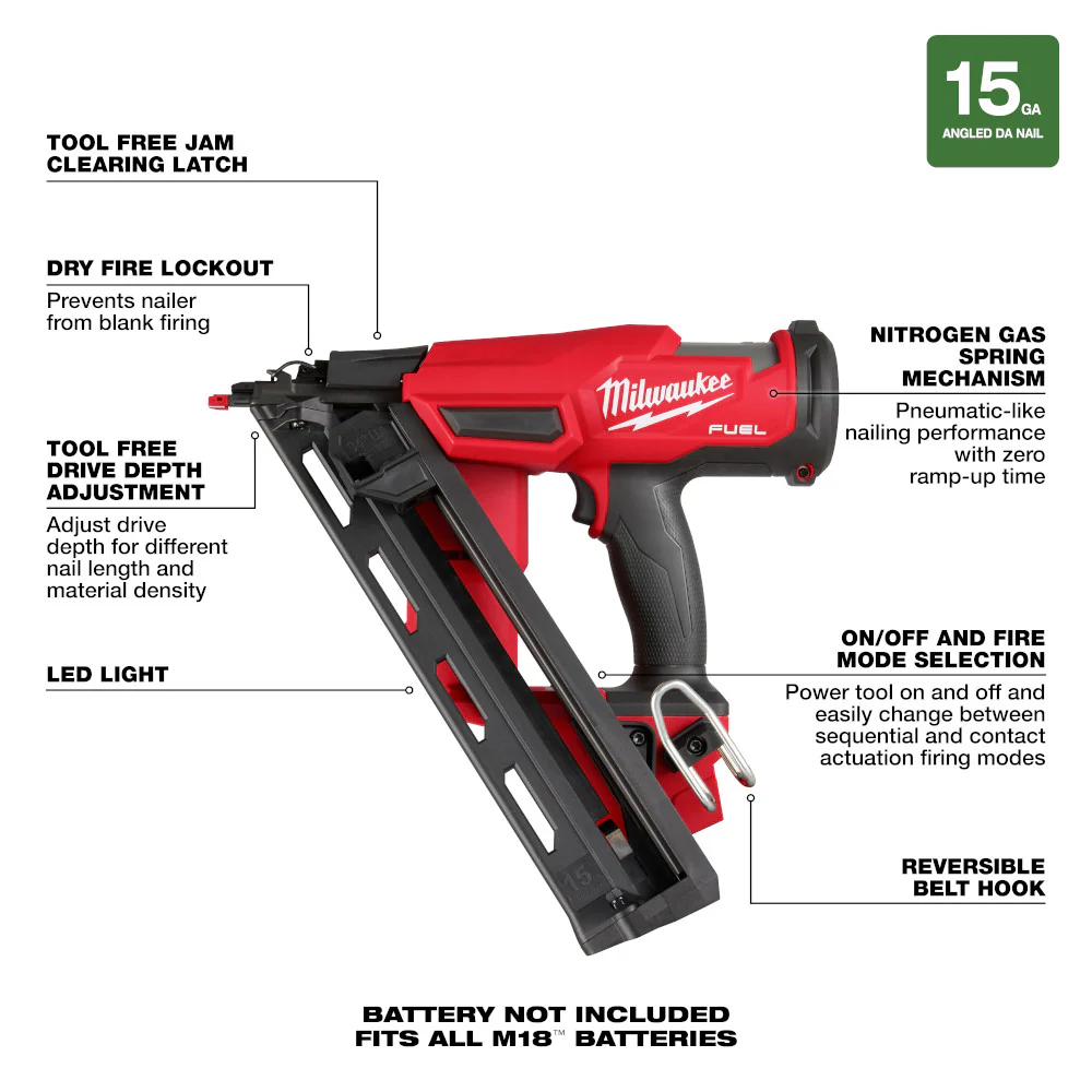 Milwaukee M18 FUEL™ 15 Gauge Finish Nailer - Tool Only - Image 7