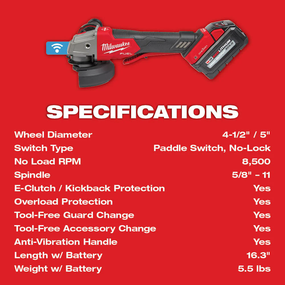 Milwaukee M18 FUEL  5" Braking Grinder w/ ONE-KEY Paddle Switch, No Lock - Image 23