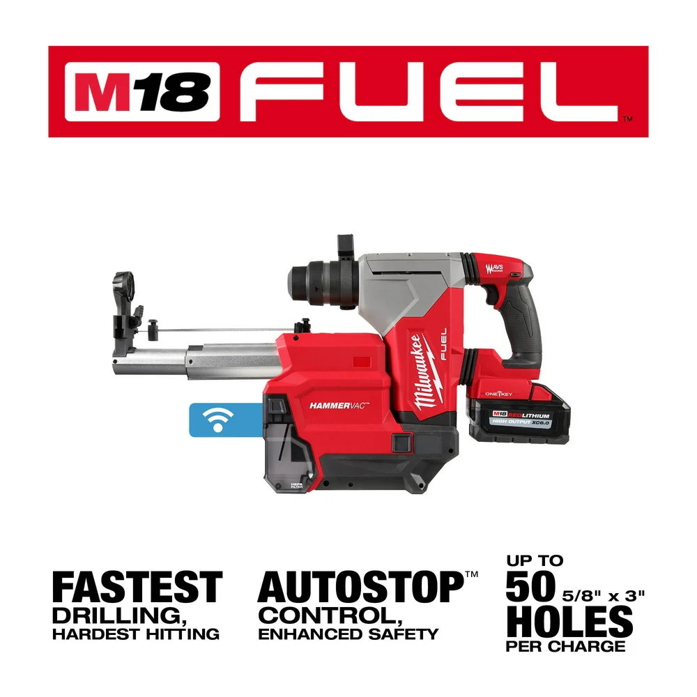 Milwaukee M18 FUEL 1-1/8" SDS Plus Rotary Hammer w/ ONE-KEY & HAMMERVAC Dedicated Dust Extractor Kit - Image 3