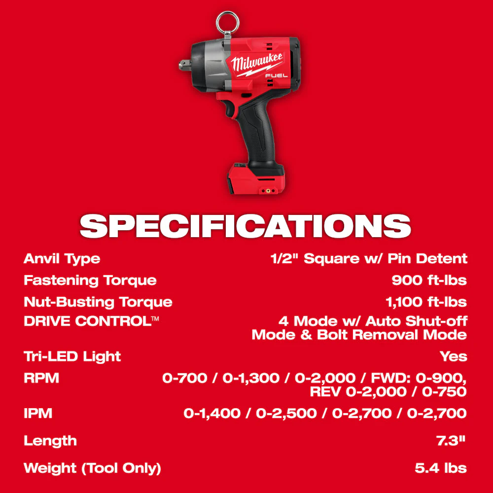 Milwaukee M18 FUEL 1/2" High Torque Impact Wrench w/ Pin Detent - Image 8
